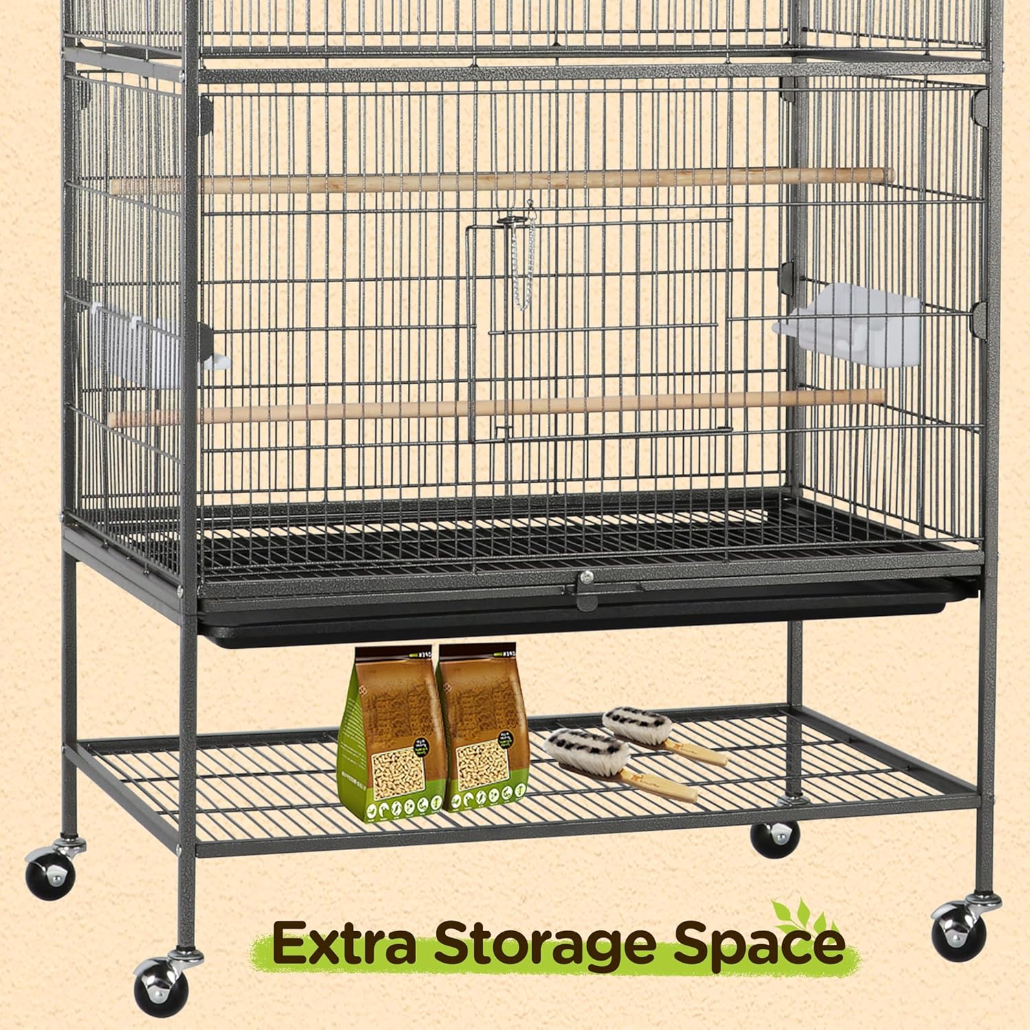 Yaheetech 52'' Bird cage w/Perches & Feeders, Large Birdcage with Pull-Out Tray, Rolling Wheels, Extra Storage, Flight Cage for Cockatiel, Parrot, Parakeet, Conure, Budgie, Pigeon Small/Medium Birds
