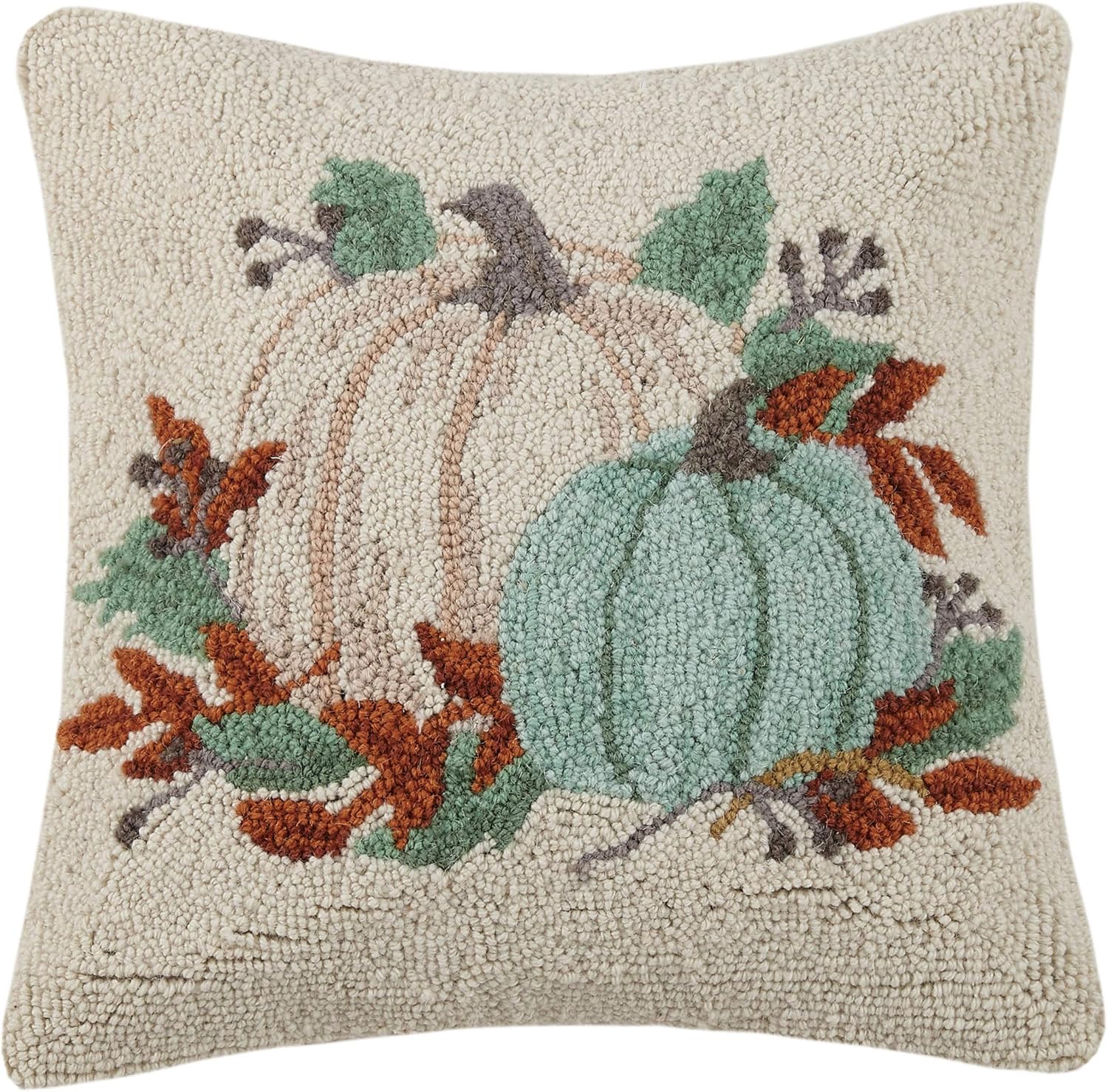 Peking Handicraft 31JES1679C16SQ Rustic Pumpkins Hook Pillow, 16-inch Square, Cotton and Wool