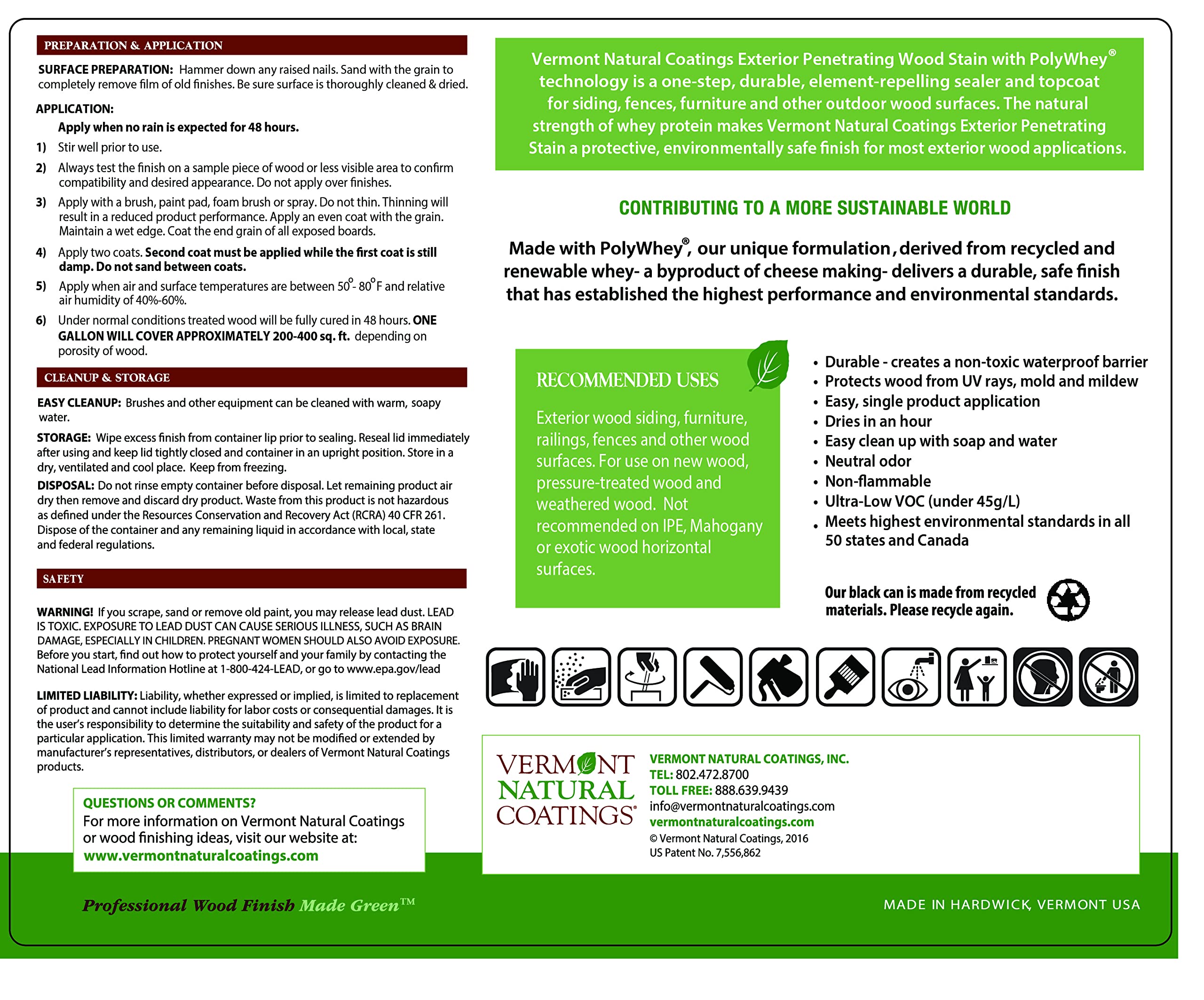 Vermont Natural Coatings PolyWhey Exterior Penetrating Stain - Acorn Brown - Quart