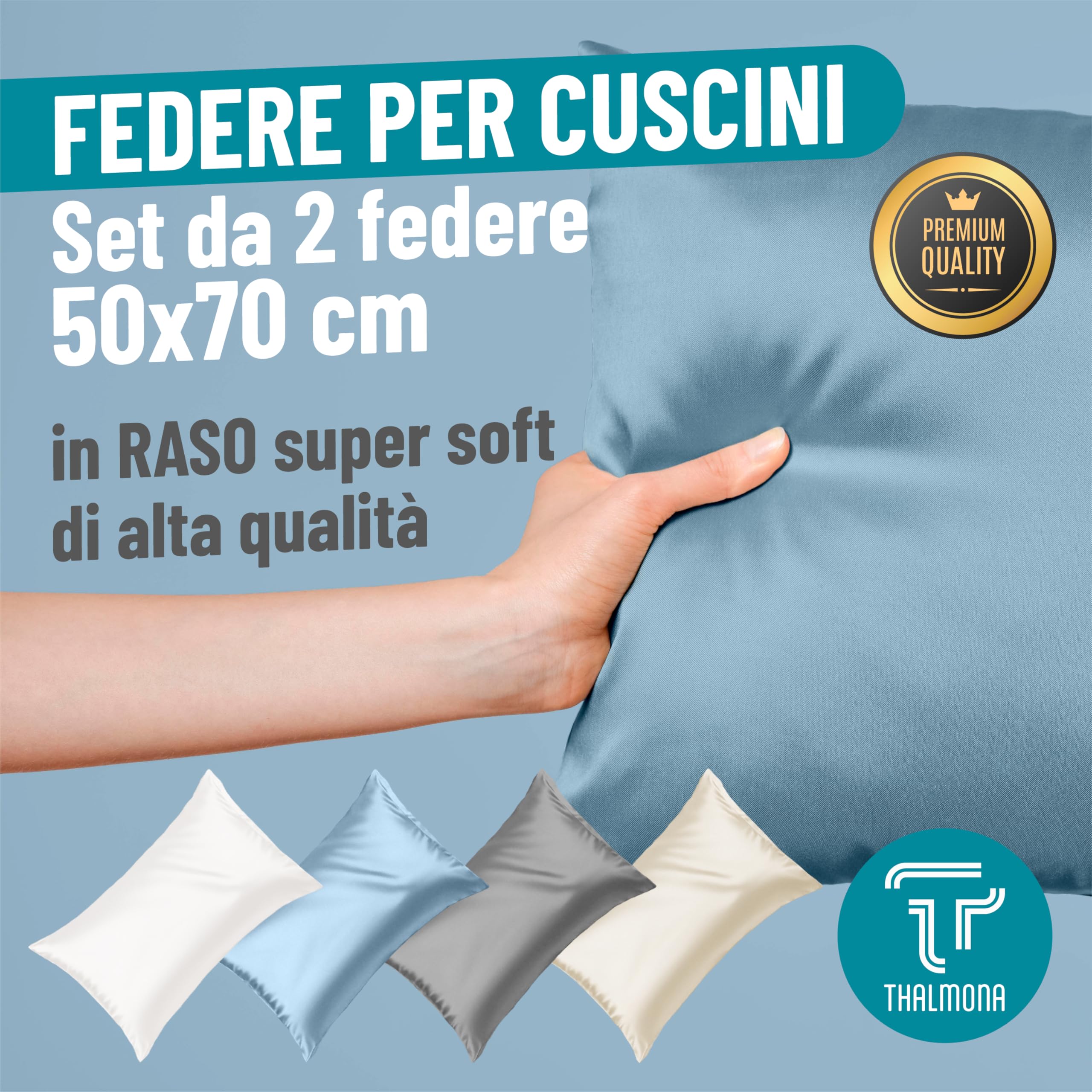 THALMONA Set Federe Cuscino Letto 2 Pezzi 50x70 Cm – Copricuscino Letto Morbido Elegante con Chiusura Zip Resistente, Facili da Lavare Antipiega Traspiranti, Anallergiche in Poliestere (Bianco)