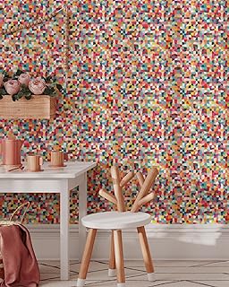 Bright Color Squares Wallpaper | Removable Self Adhesive Abstract Geomet...