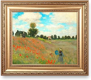 A&T ARTWORK The Poppy Field near Argenteuil, 1873 by Claude Monet, Framed Oil Painting, 16x20 inches, Gold Frame, Rectangular, Landscape, Unisex, Indoor, 1 Count