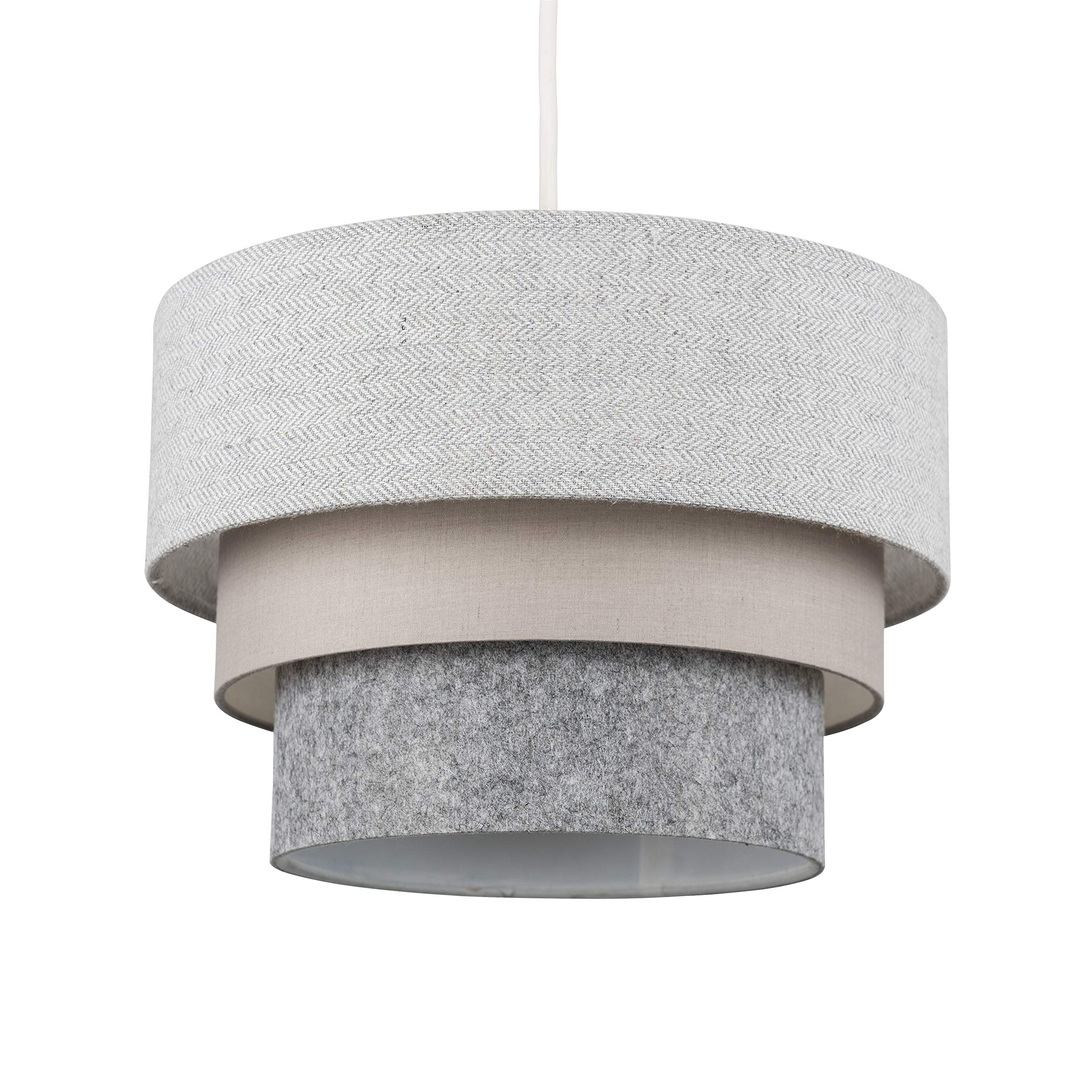 Minisun Herringbone | Round Modern 3 Tier Fabric Ceiling Pendant Light Shade In | Pendant Lights, Home Décor & Improvement Essential | Includes 10W Gls Bulb | 30Cm Shade Width