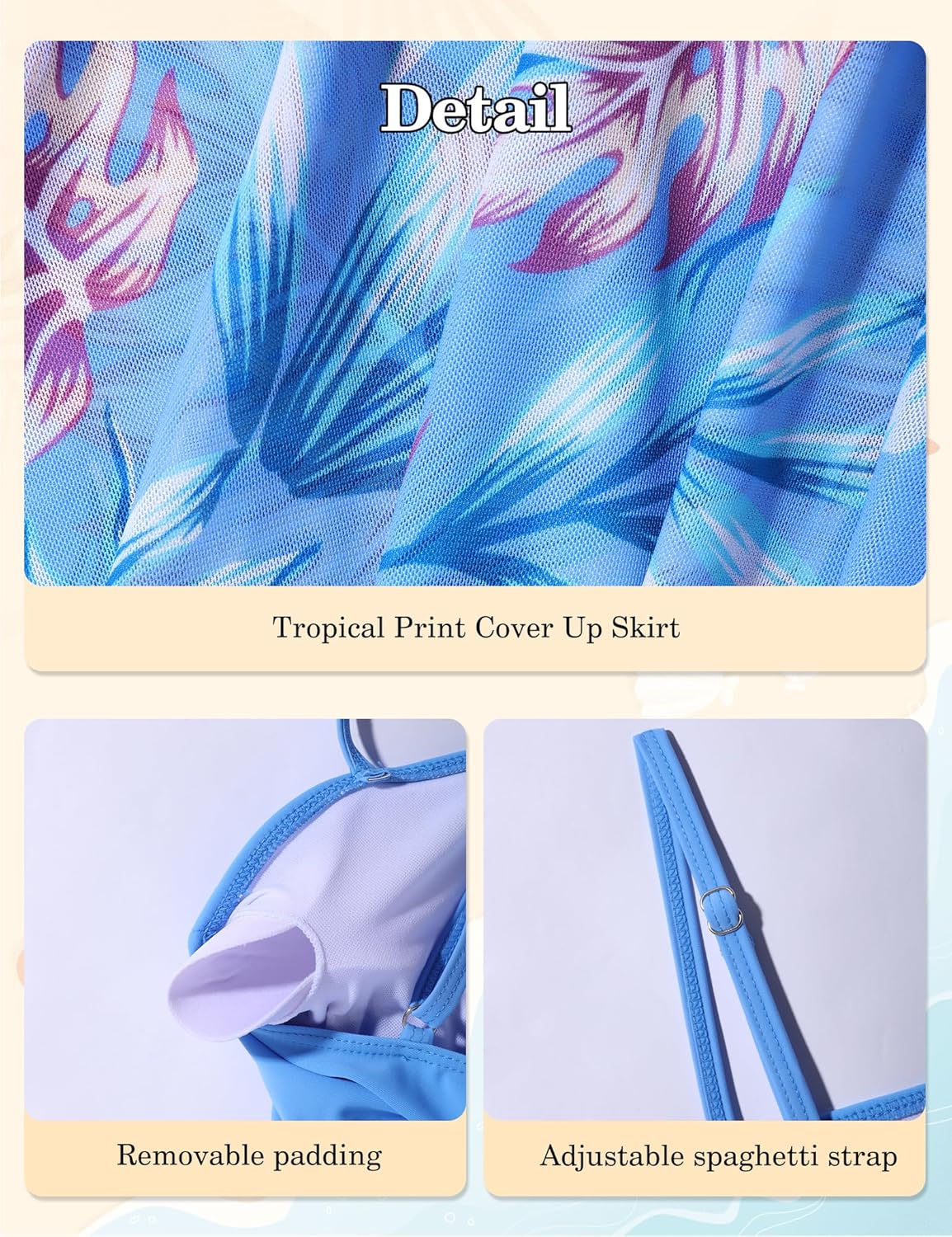 Girls Swimsuit One Piece Swimwear Top with Tropical Print Cover Up Skirt Girls Bathing Suit 7-16 Years - Image 5