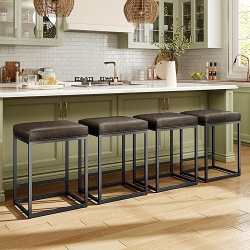 Miniatura 39 de MAISON ARTS Juego de 3 taburetes de bar de 24 pulgadas de altura de mostrador para encimera de cocina, taburetes de bar modernos tapizados 3 pcs