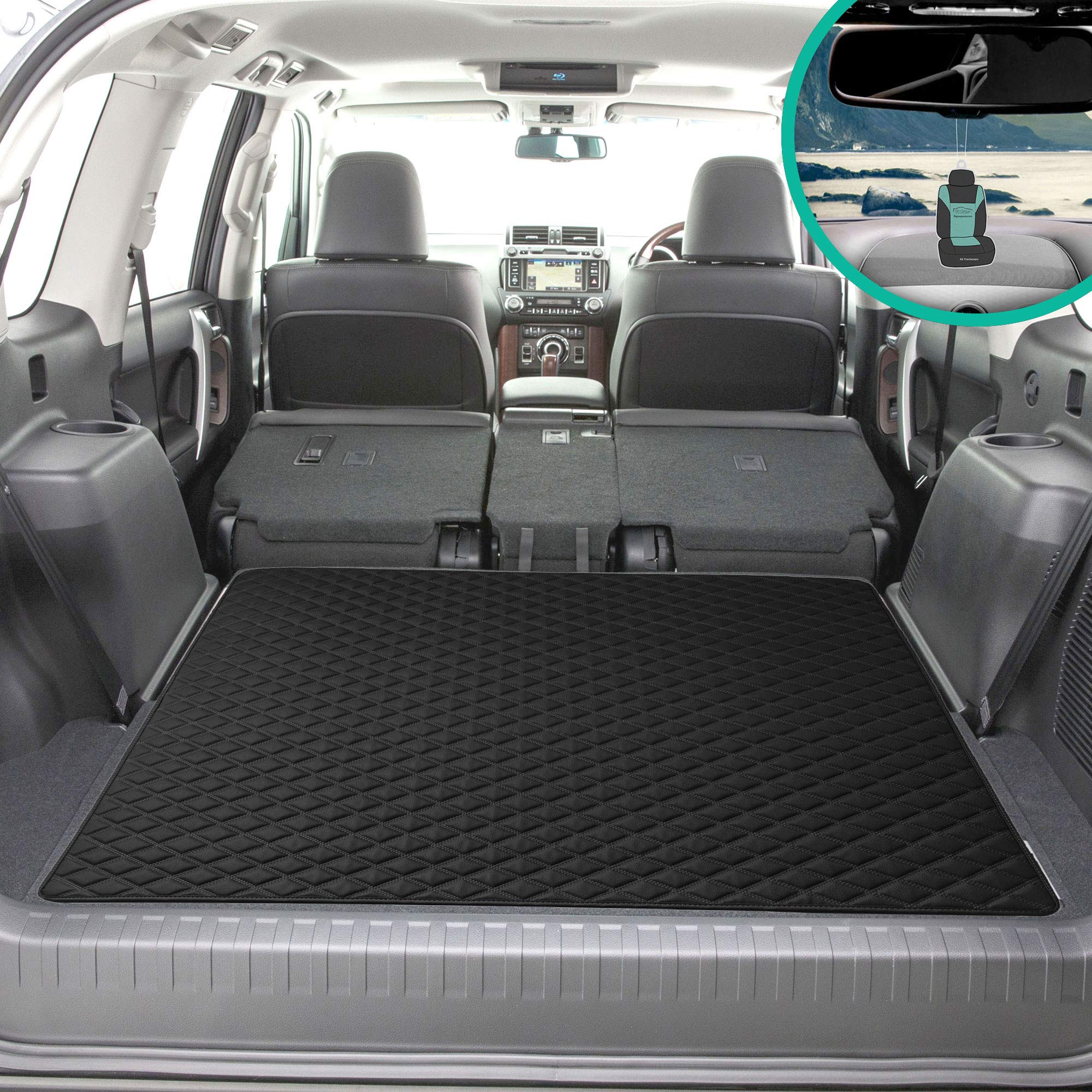 FH Group F16501 Deluxe Heavy-Duty Faux Leather Multi-Purpose Cargo Liner, Diamond, 46”, Black Color w. Gift- Fit Most Car, Truck, SUV, or Van
