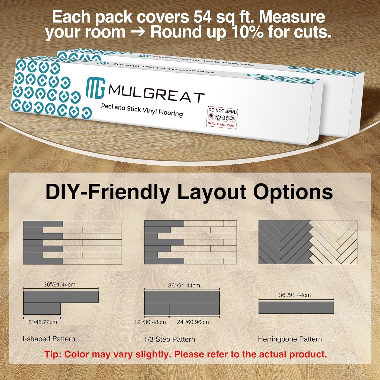 MULGREAT Peel and Stick Floor Tile, 54 Sq.Ft Waterproof Vinyl Flooring, 36 Pieces Wood-Look Self Adhesive Luxury Vinyl Plank Flooring for DIY Bathroom Laundry Bedroom RV Kitchen (Honey Oak)