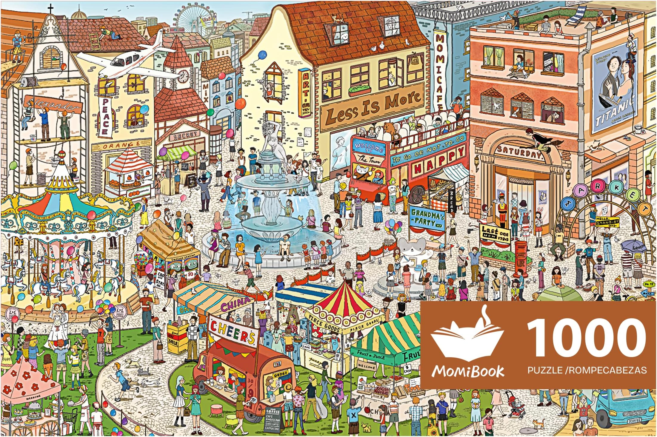 MOMIBOOK Puzzles for Adults 1000 Pieces Jigsaw Puzzles of Weekends in a Small Town, Painting Image Difficult Challenging Hard Impossible Puzzle Unique Funny Party Christmas Birthday Gifts