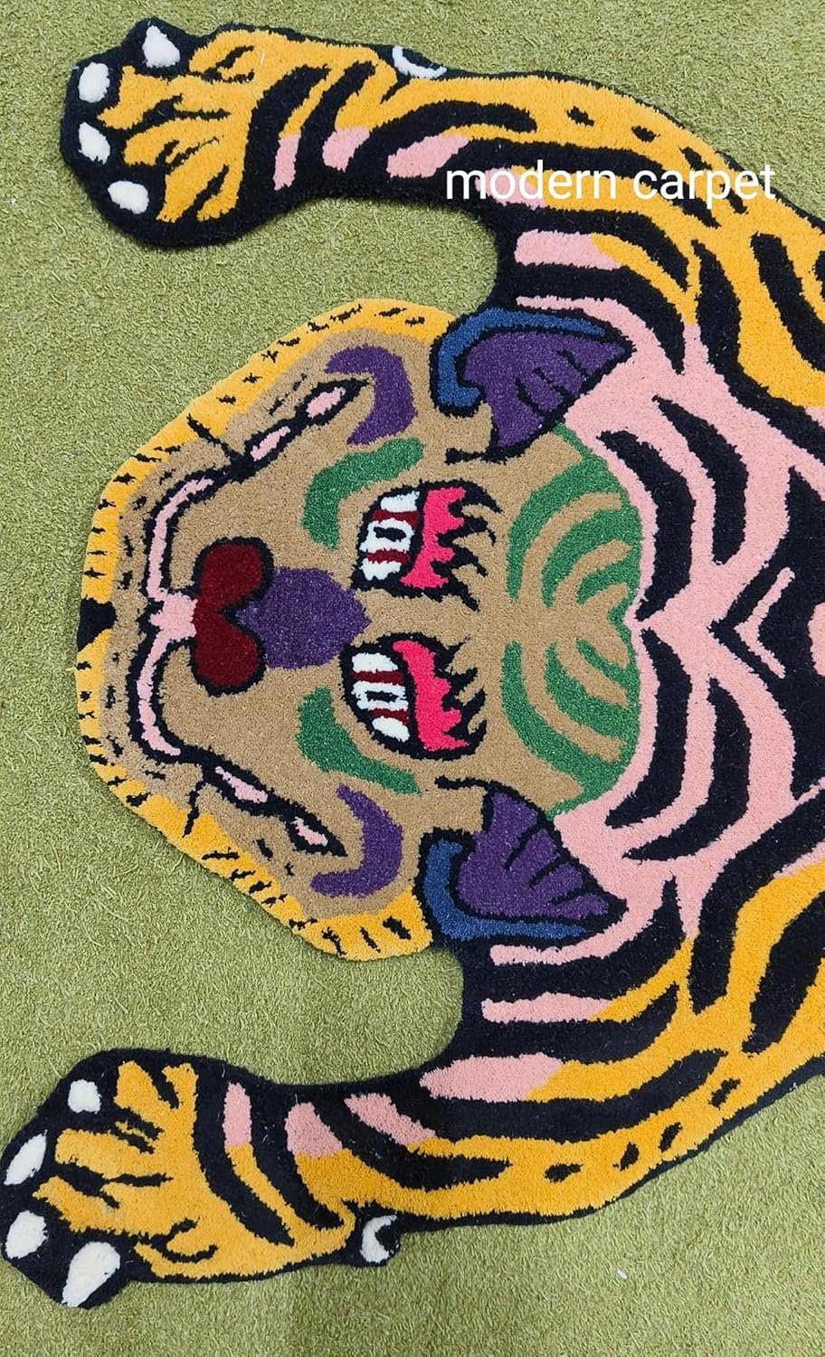 Tiger Rugs 3x5 Feet 100% Woolen Tibetan Rugs Handmade Tufted for Room Bedroom Living Room Doormat by Modern Carpet (3x5 Feet)