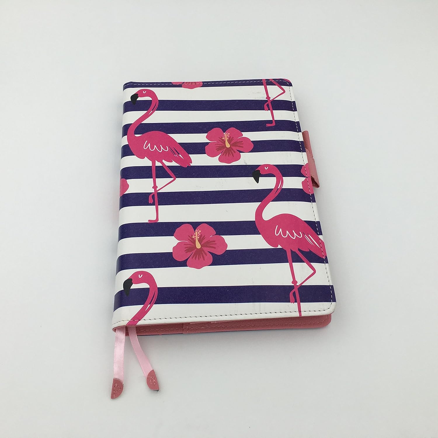 Chris.W Refillable A5 Size PU Leather Cover Travel Notebook Planner w/Page Markers Pen Loops and Business Cards Pockets Design, Inner Pages Included(Flamingo)