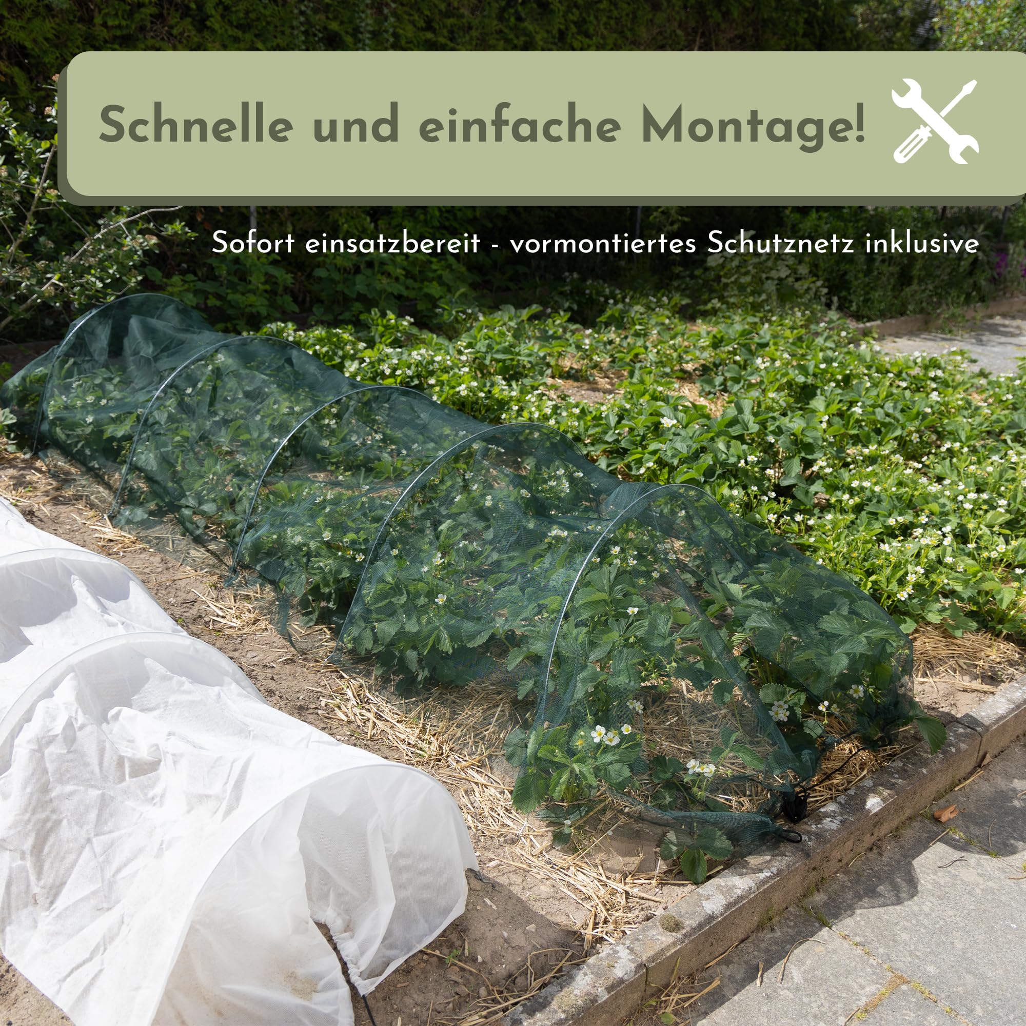 Nativ Pflanztunnel mit Bögen, 250x60x55 cm – 1x Netztunnel für Pflanzen, schützt vor Schädlingen und Wetter, robuster Gartentunnel für Gemüse & Kräuter, Flexibler Frühbeet-Tunnel für Hochbeete