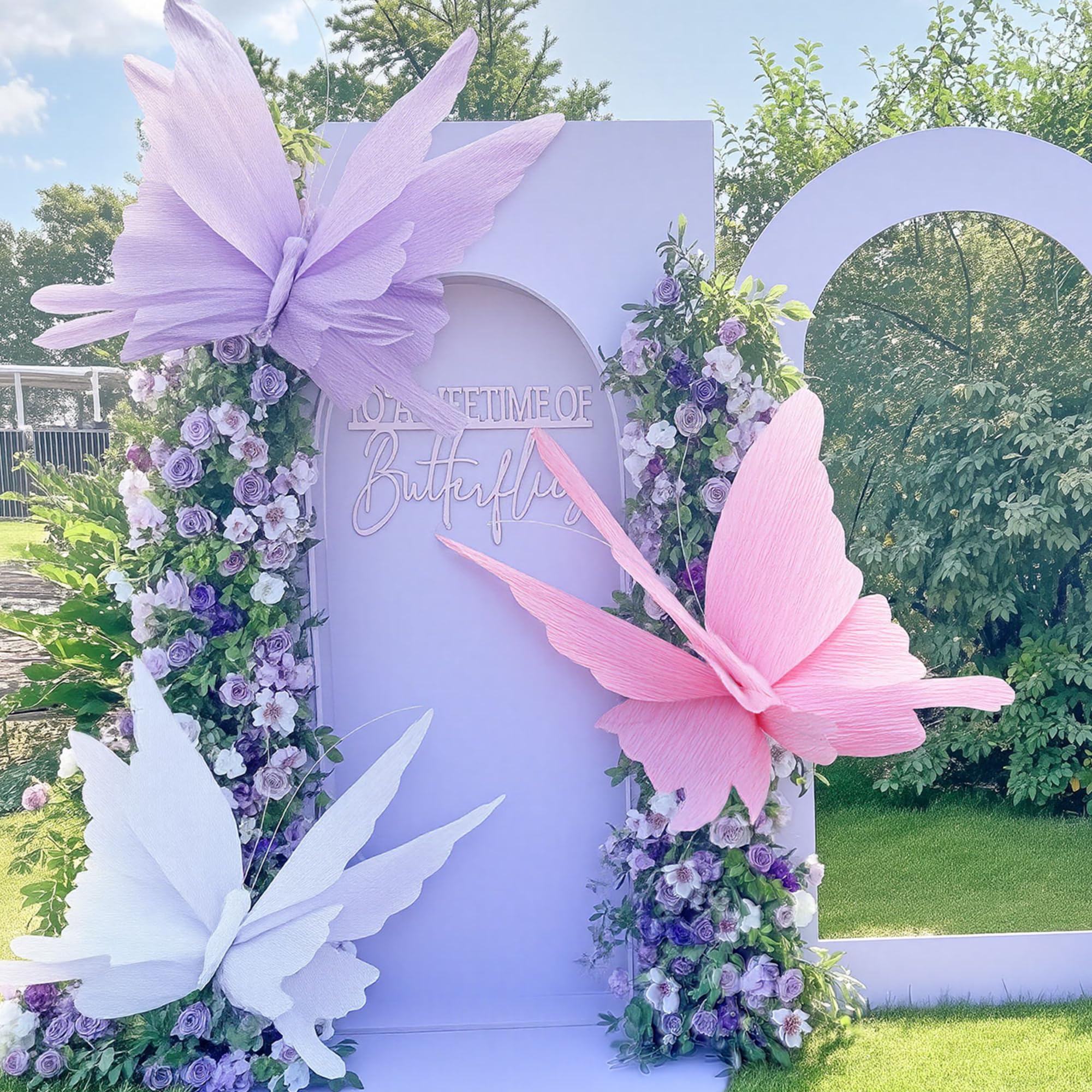 3 grandi decorazioni per feste a forma di farfalla, viola, rosa, bianco
