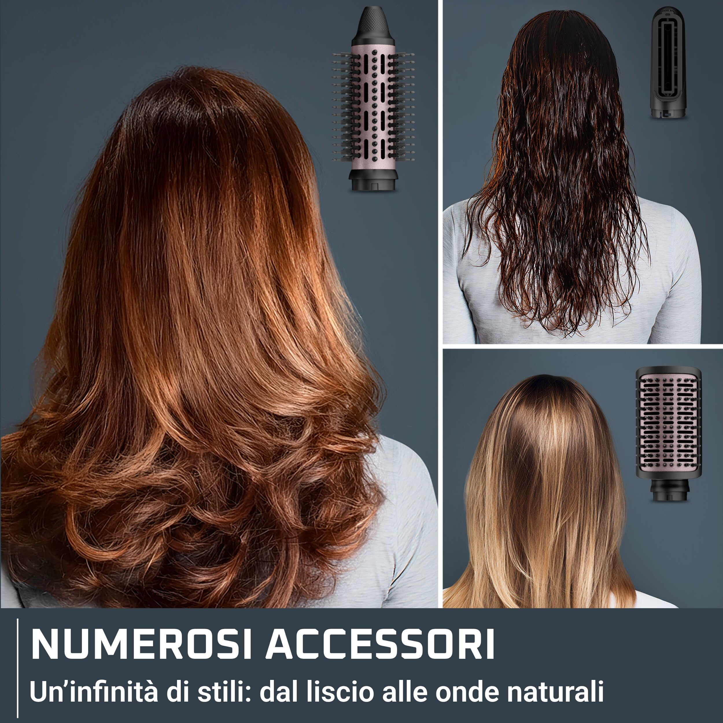 Rowenta Ultimate Experience Air Nano, Multistyler Professionale, UB9B20 | Potenza 950 W, 3 Velocità/Temperature, Asciugatura Rapida, Generatore di Ioni, Design Compatto, 320 G, Cinnamon Pink/Hottin