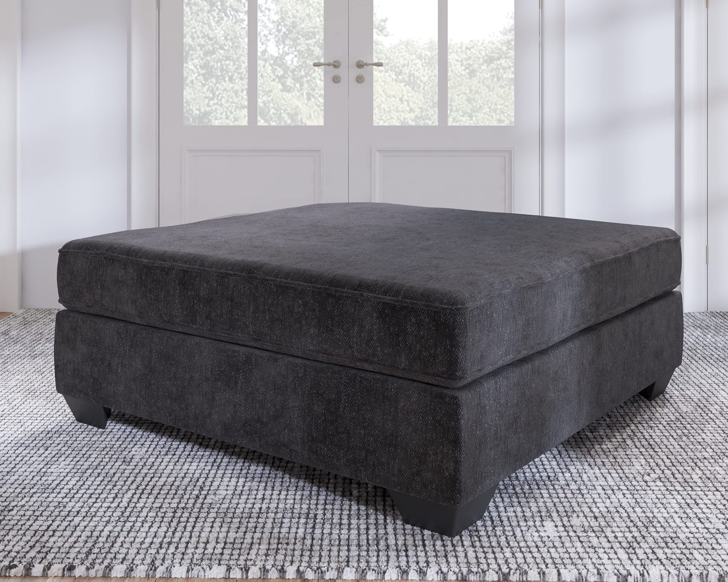 Signature Design by Ashley Lavernett Contemporary Square Oversized Accent Ottoman, Dark Gray