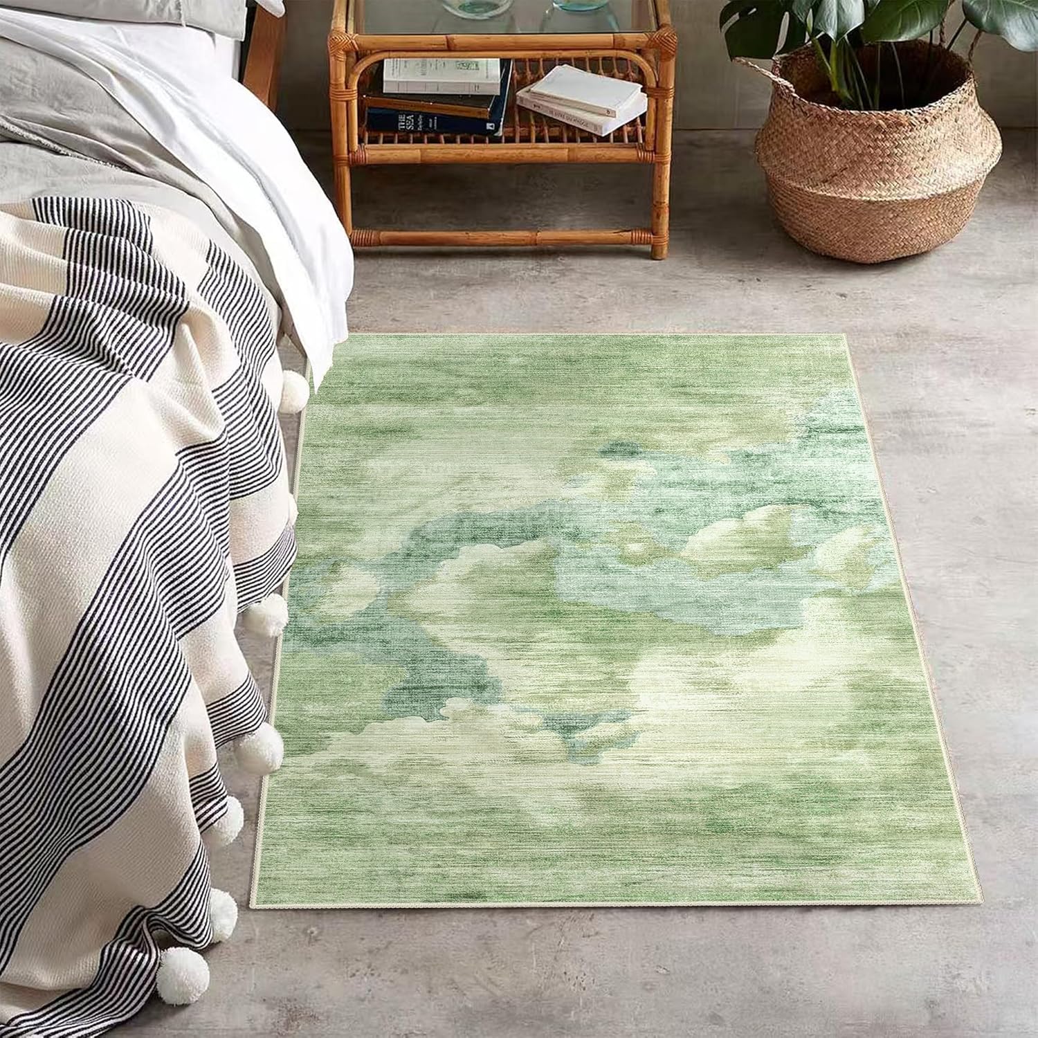Small Rugs 2x3 Green Rug for Entryway Bathroom Kitchen Entrance Doormat,Modern Abstract Marble Accent Floor Throw Carpet Non Slip