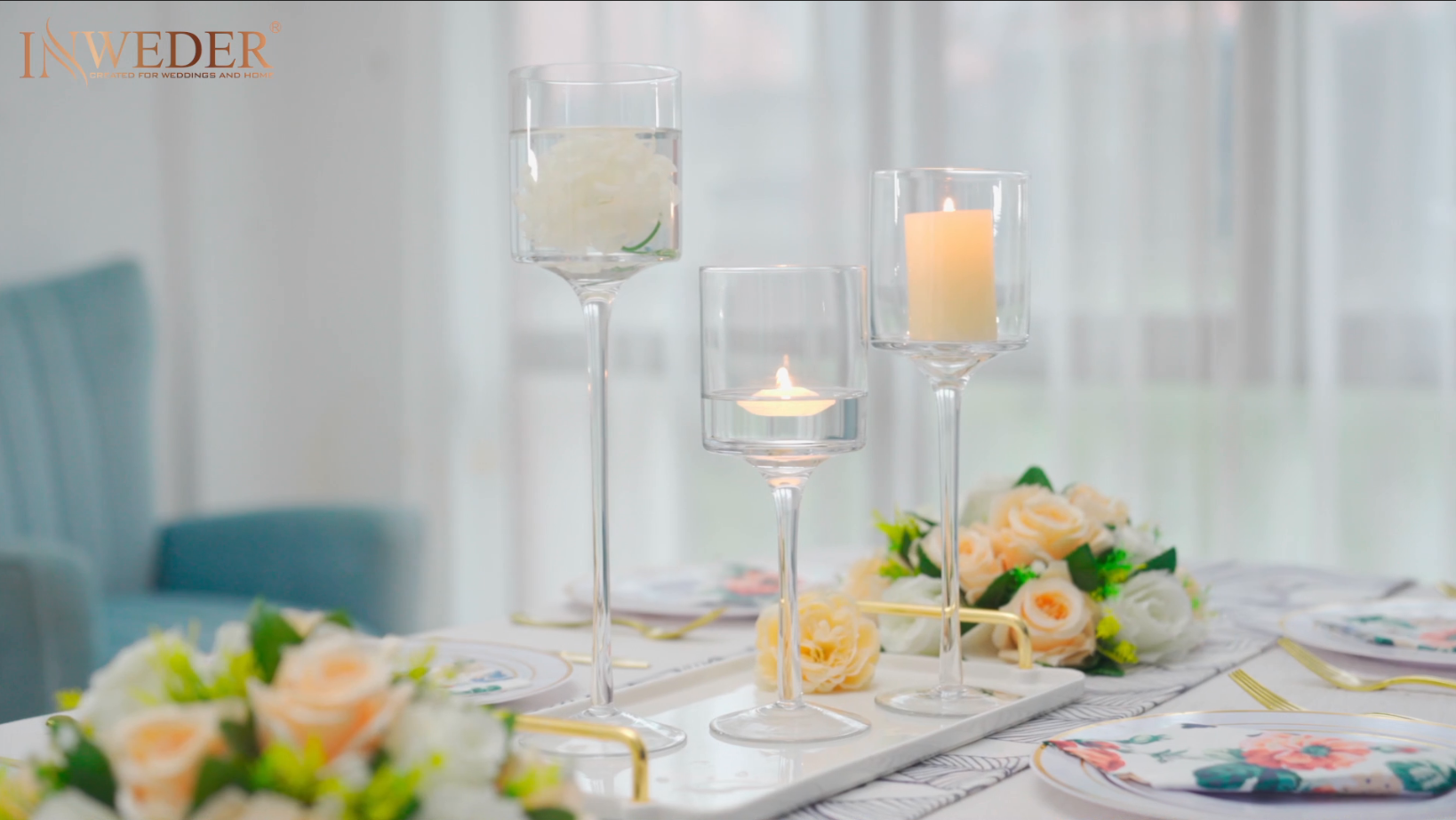 Nuptio Set Of 6 Tall Glass Candle Holders - Assorted Heights For Tealights & Pillar Candles, Wedding Centerpiece - View #10