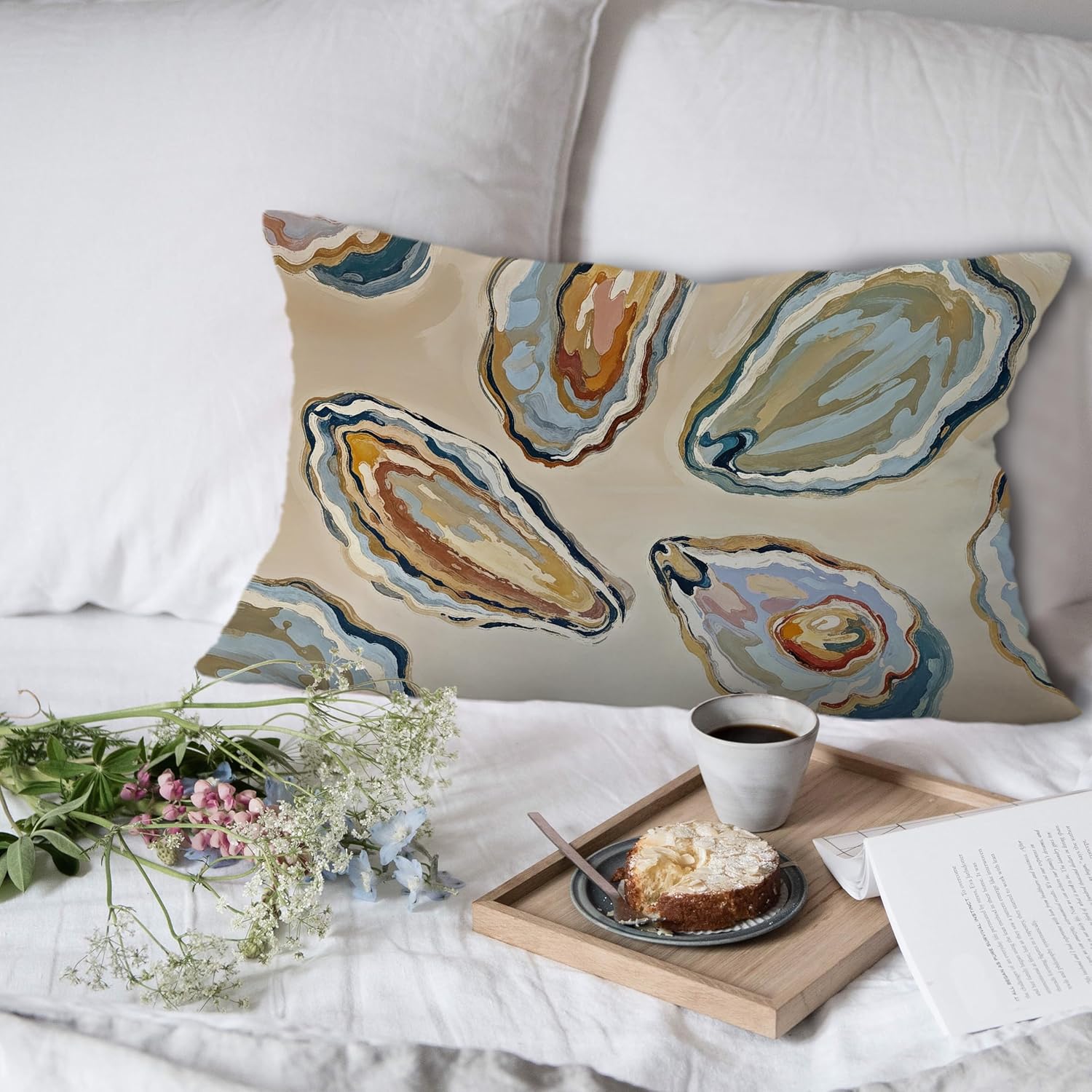 Abstract Oyster Coastal Beach Pillow Covers 12x20, Beachy Room Decor Aesthetic, Retro Coastal Ocean Oyster Shell Decorative Lumbar Pillow Covers for Home Bedroom Living Room - Image 4