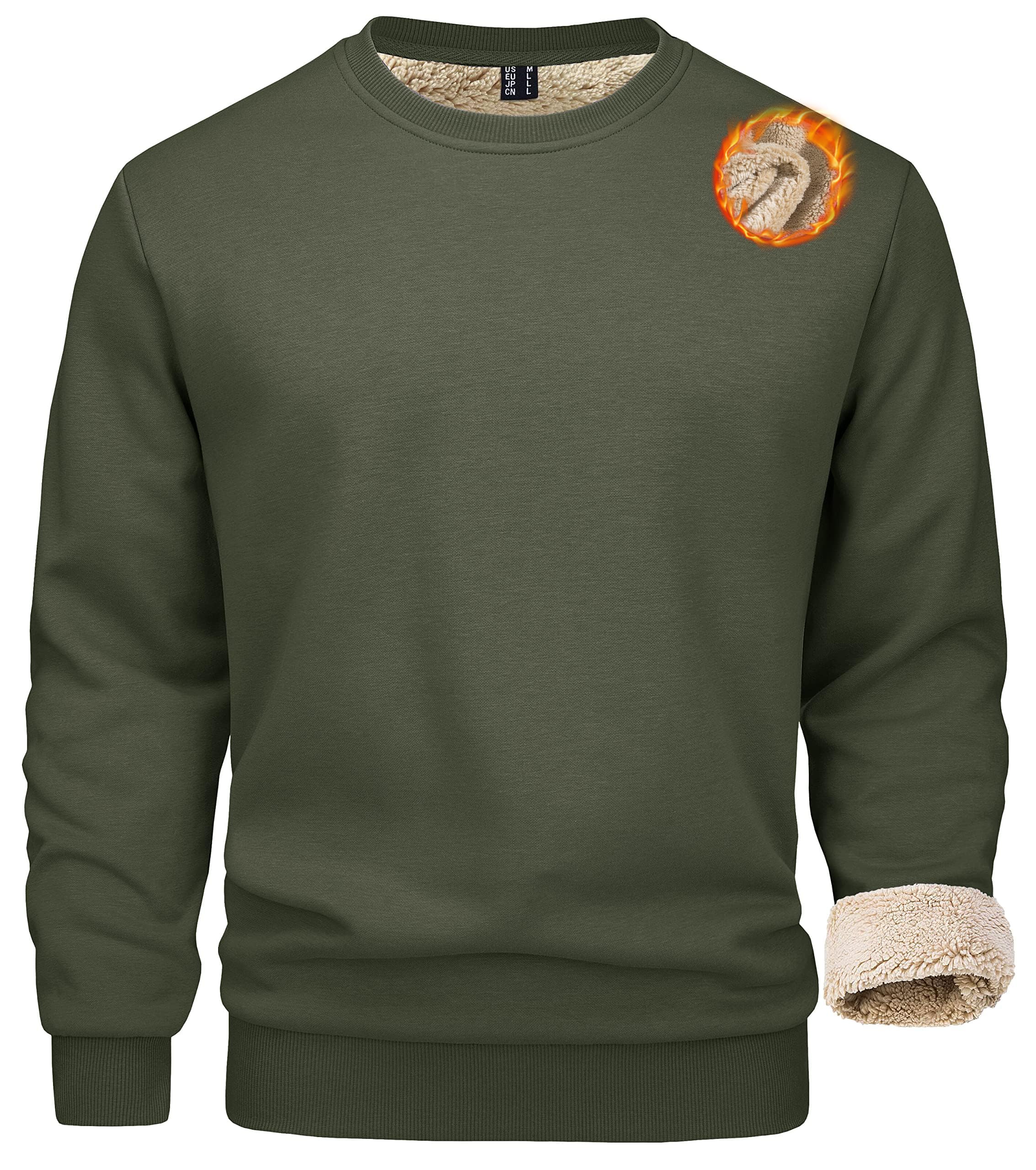 MAGCOMSEN Sudadera básica de invierno de forro polar para hombre, manga larga, informal, forrada cálida, deportiva, con cuello redondo, informal, manga larga, camiseta de cuello redondo