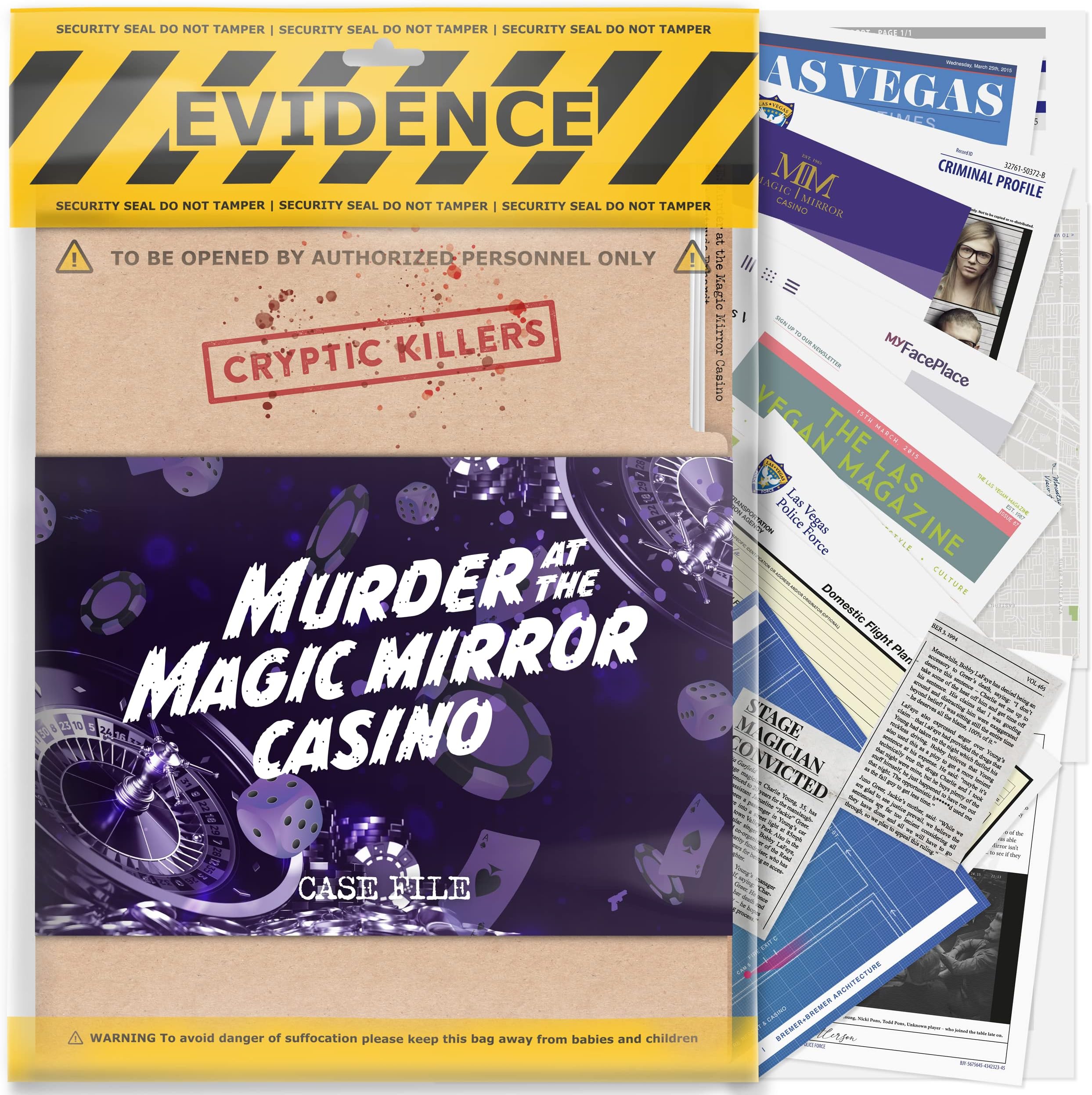 CRYPTIC KILLERS Unsolved murder mystery game - Cold Case Files Investigation - - Detective Evidence & Crime File - individuals, date nights & party games- Murder at the Magic Mirror Casino