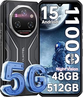 WP55 Pro 5G Rugged Smartphone Unlocked Android 15-48GB+512GB/2TB Rugged Cellphones, 6.6''FHD+Display 108MP Rear Camera 11000mAh(33w) Battery Waterproof Mobile Phone, IP68/IP69K/NFC