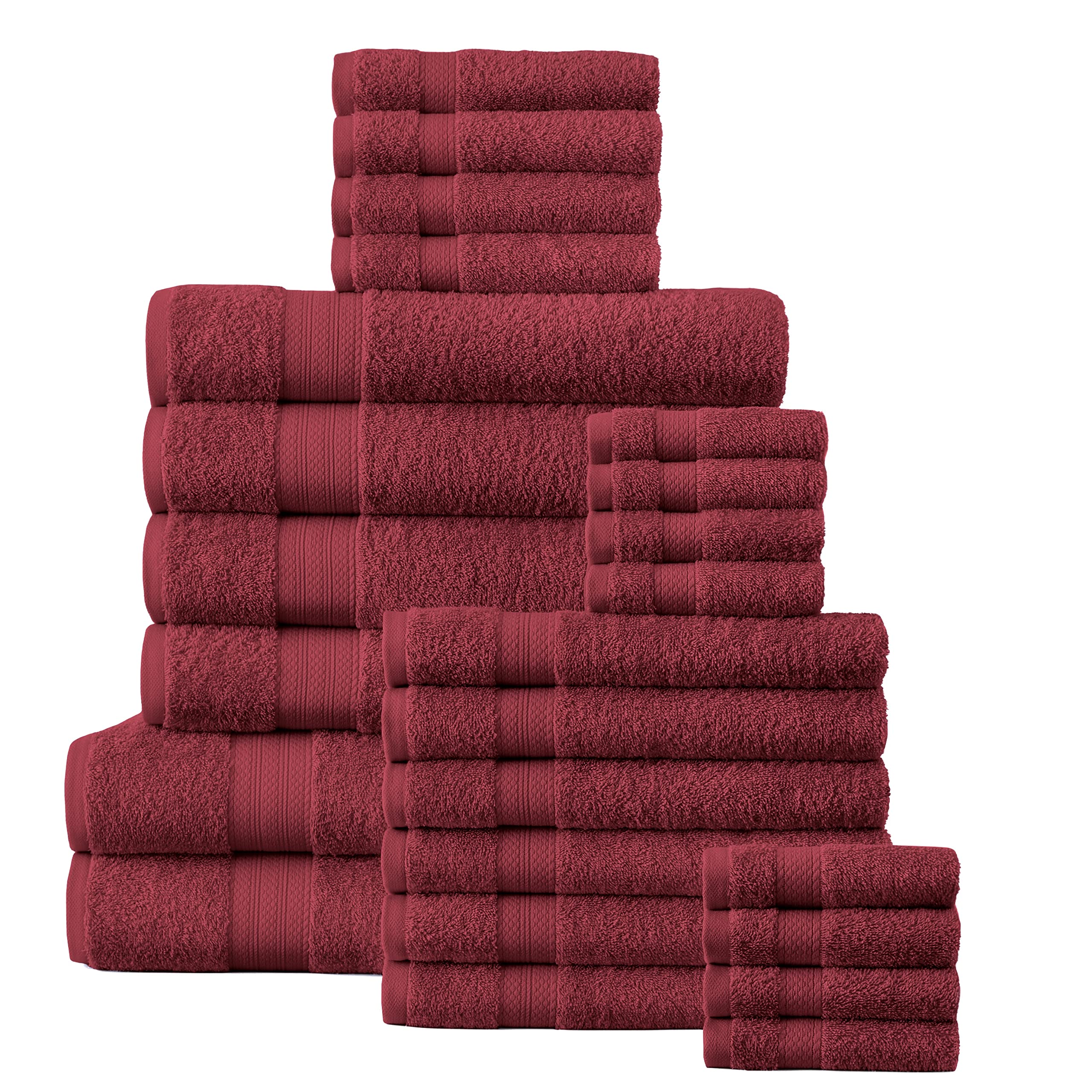 Casa PlatinoTowels Set, 24 PC 100%. Cotton 2 Oversize Bath Sheet, 4 Bath Towels, 6 Hand Towels, 8 Washcloths and 4 Tip Towels-, Highly Absorbent Towels for Bathroom Set - Biking Red
