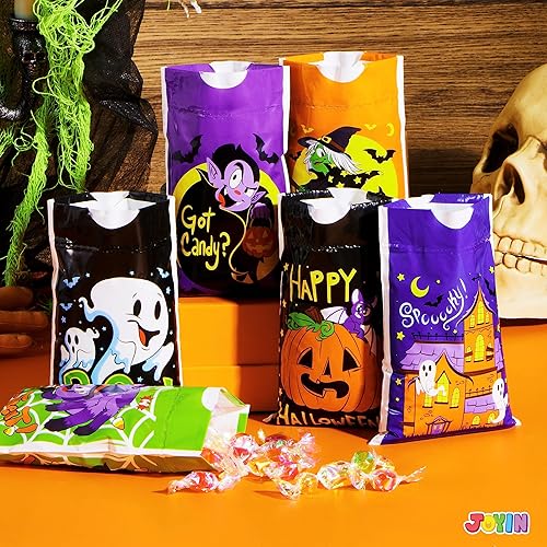 Miniatura 6 de JOYIN 60 bolsas de plástico con cordón de Halloween, bolsas de dulces de plástico con asa para recuerdos de fiesta de Halloween
