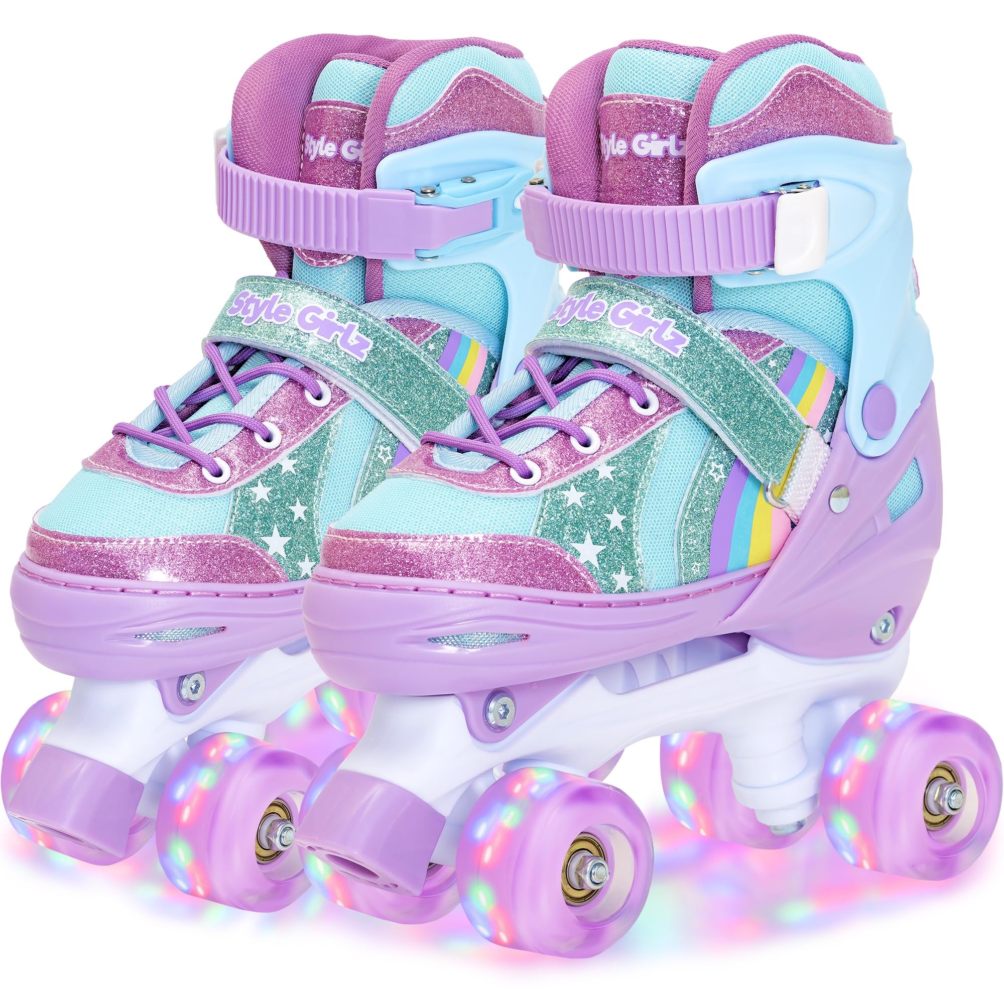 Style Girlz Roller Skates For Girls, Adjustable Size Roller Boots For Kids, Fits Shoe Size 13-4, Quad Skates With Light Up Wheels