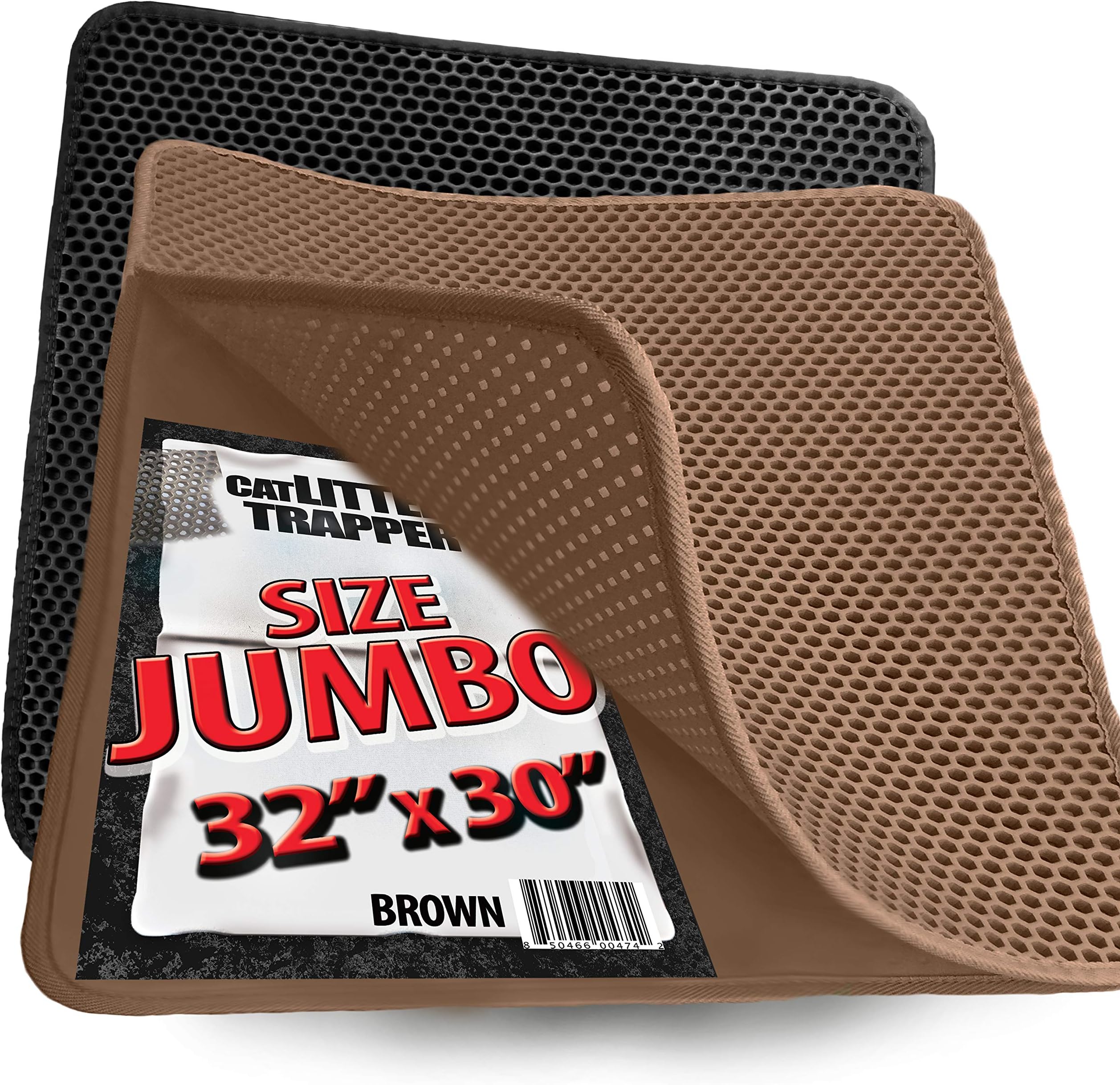 Jumbo Size Cat Litter Trapper by iPrimio - Litter Mat, EZ Clean Cat Mat, Litter Box Mat Water Proof Layer and Puppy Pad Option. Patented (32"x30" Brown)