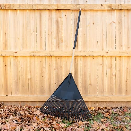 30-inch Wood and Poly Leaf Rake,Wide Rake Head,Easy to Clean,Ergonomic Handle
