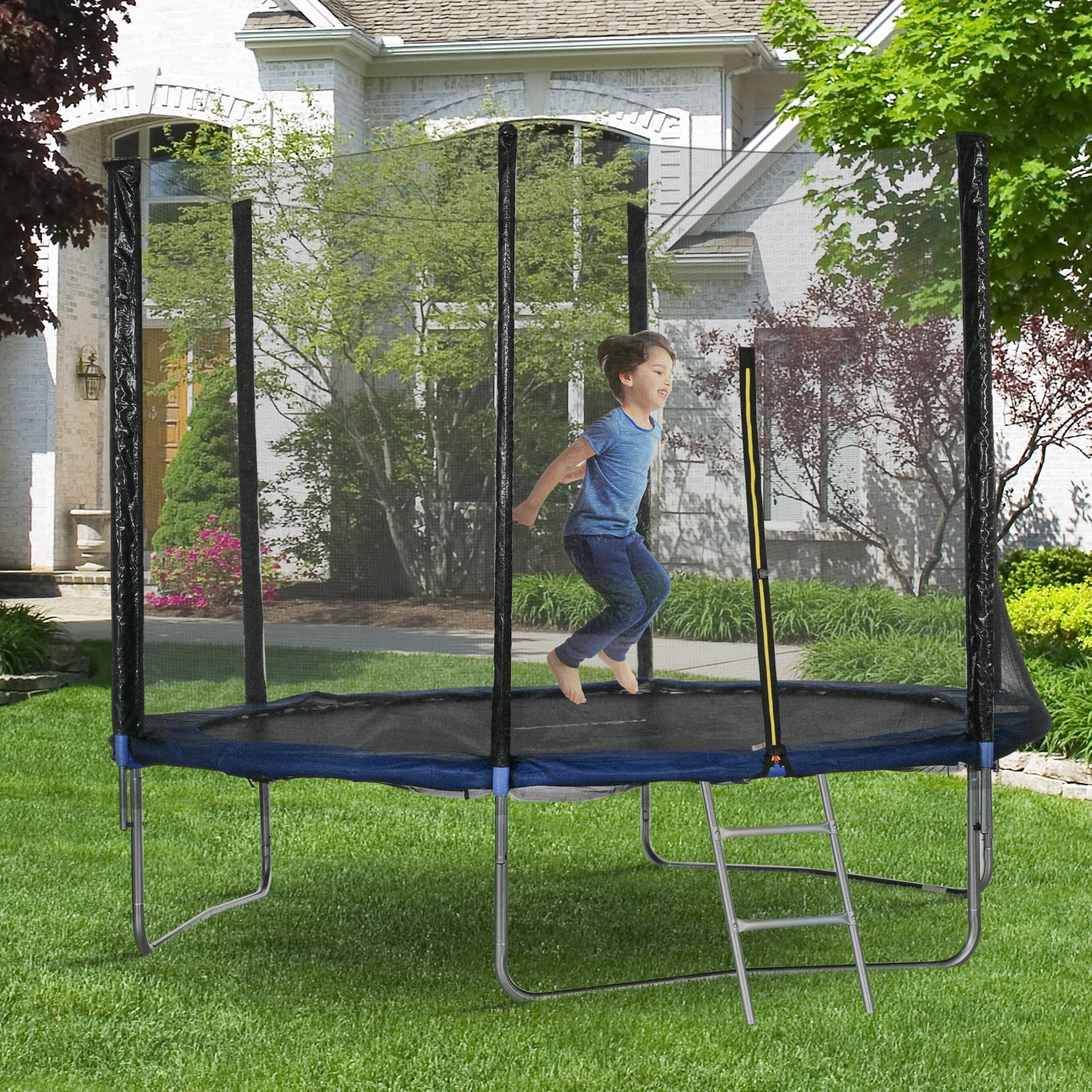 SPORTNOW Trampoline Exterieur Enfant, Trampoline Ø 305cm pour Enfants avec Filet de sécurité, poteaux rembourrés et échelle,