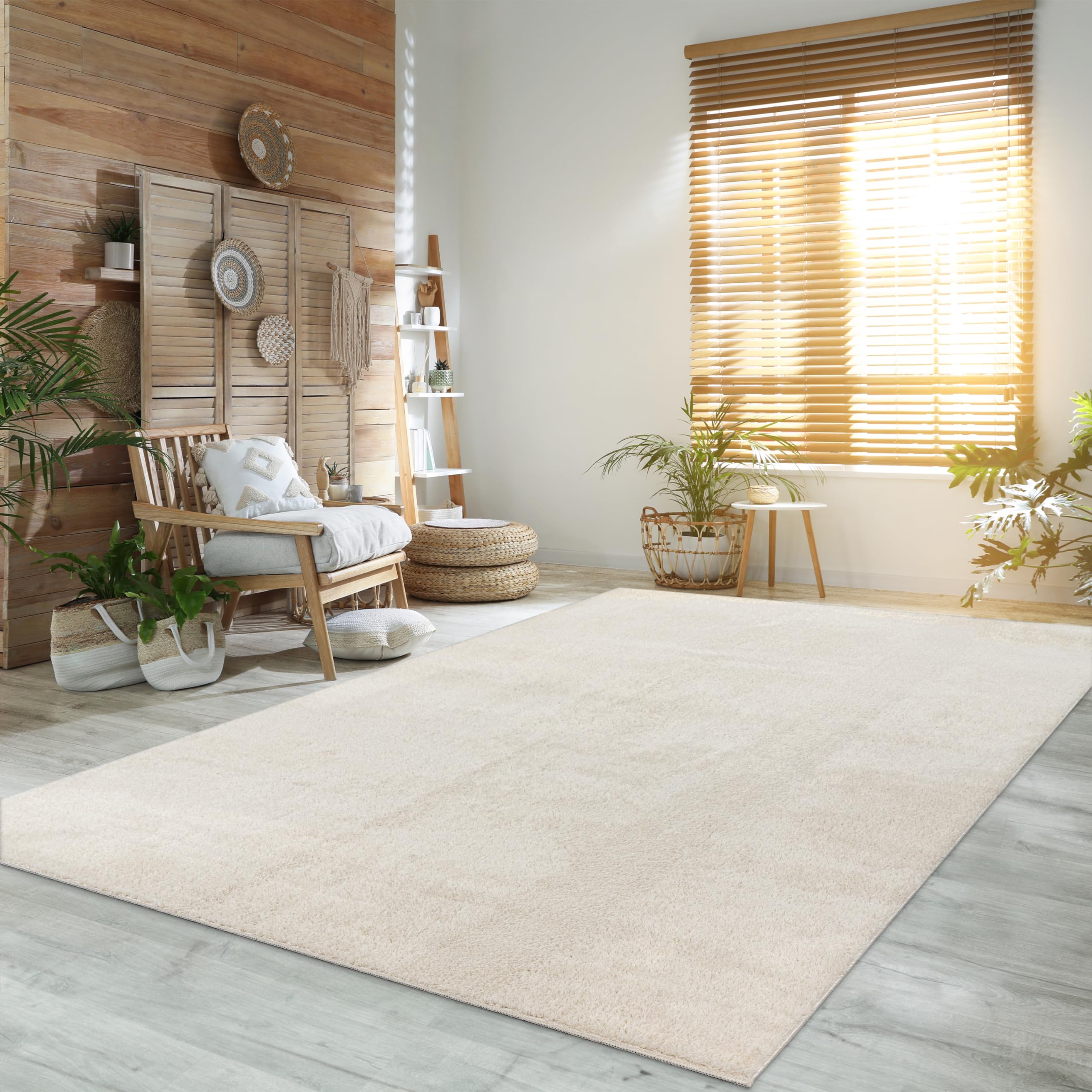 Alfombra Moderna y Suave para Salón a Pelo Corto Lavable Fluffy Uni Efecto Piel Intemporal Elegante Antideslizante Fácil de Limpiar, tamaño:200x280 cm, Color:Crema 4