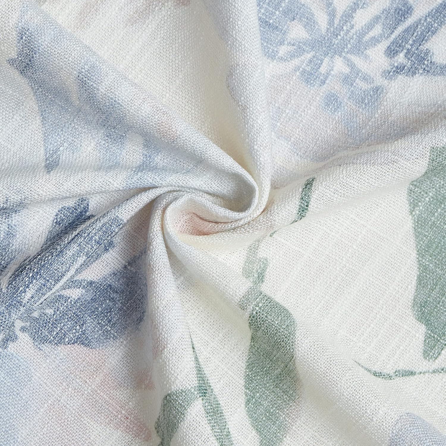 WEST LAKE Blue Cream Floral Curtains 84 Inches Long for Living Room Semi Sheer Linen Blend No See Through Bold Flower Printed Botanical Pattern Window Treatment for Bedroom Grommet 52Wx84L,2 Panels