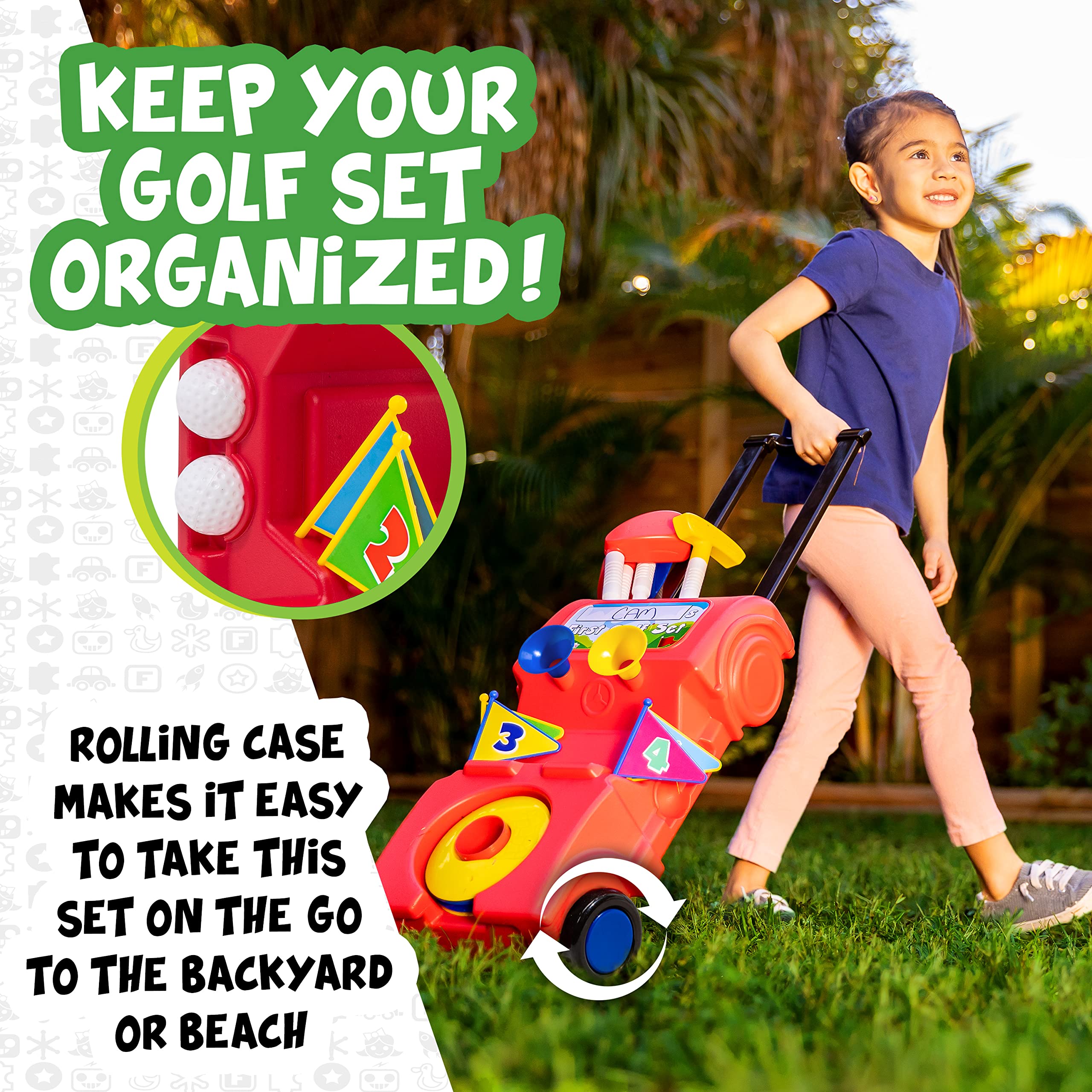 Franklin Sports Kids Toy Golf Set - MyFirst Plastic Golf Clubs + Balls Set for Kids + Toddlers - Mini Toy Righty + Lefty Golf Club Set - Includes Carry Case, (4) Balls + (4) Holes, Red - Image 5