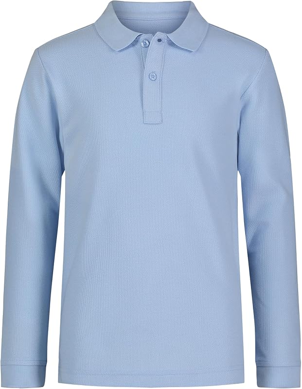 Nautica Polo de Manga Larga para Uniforme Escolar para niño, Cierre con Botones, Tejido cómodo y Transpirable