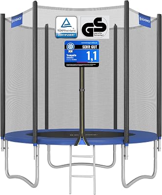 SONGMICS Trampolin Outdoor Ø 183/244/305/366/427 cm, rundes Gartentrampolin Kindertrampolin mit Randabdeckung, mit Sicherheitsnetz, mit Leiter und gepolsterten Stangen