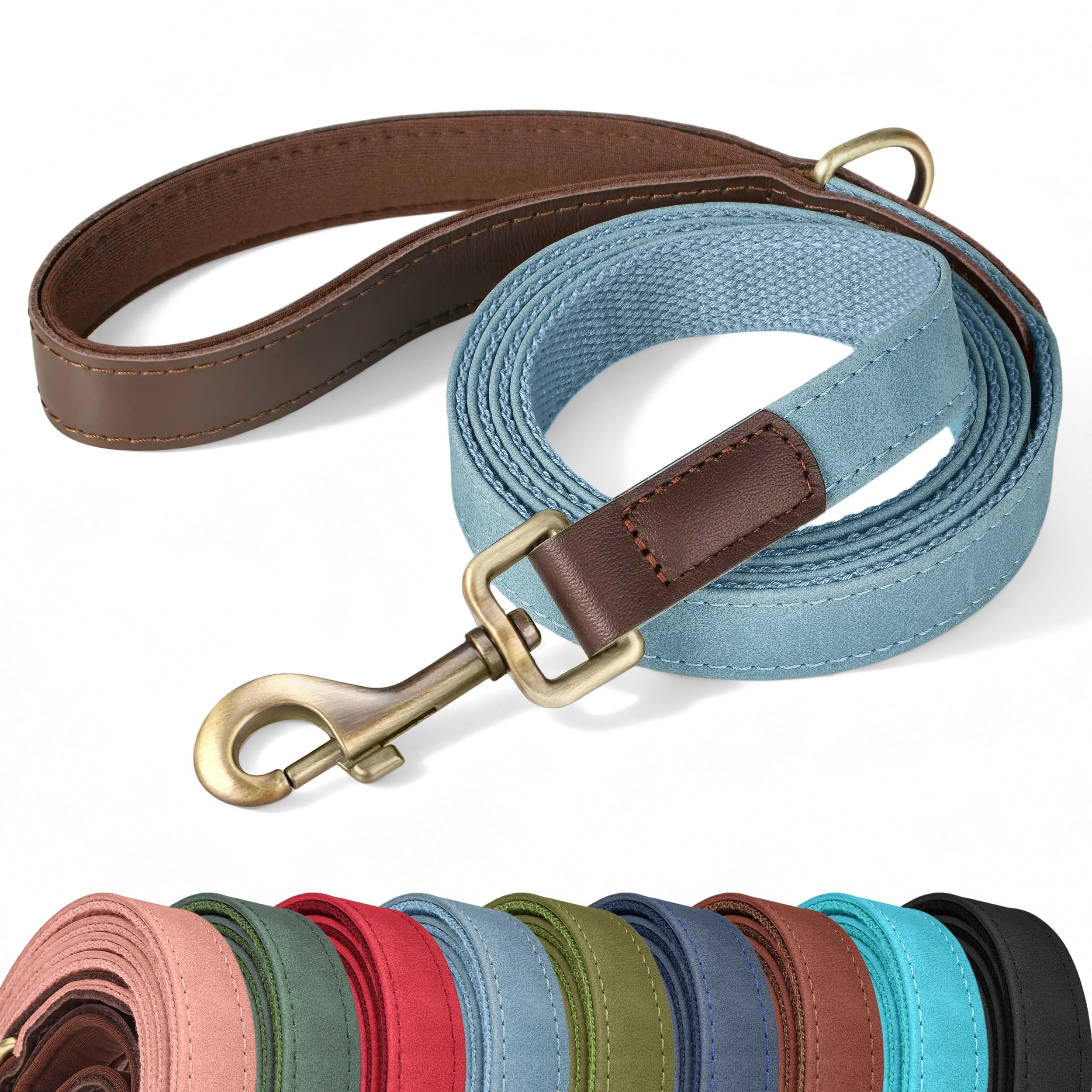 Didog PU Leather Dog Leash for Small Dogs, 5ft Padded Handle, Denim Blue