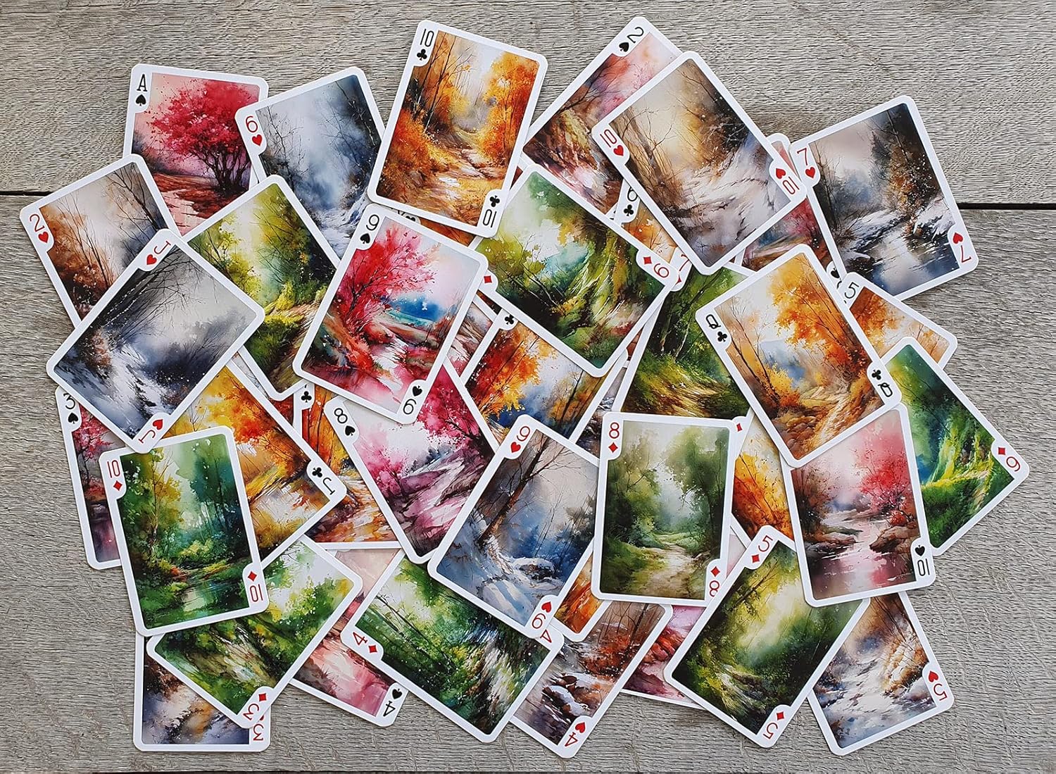 Autumn Landscapes Playing Cards (Poker Deck 54 Cards All Different) Vintage Watercolor Painting Rural Scenic Countryside Views