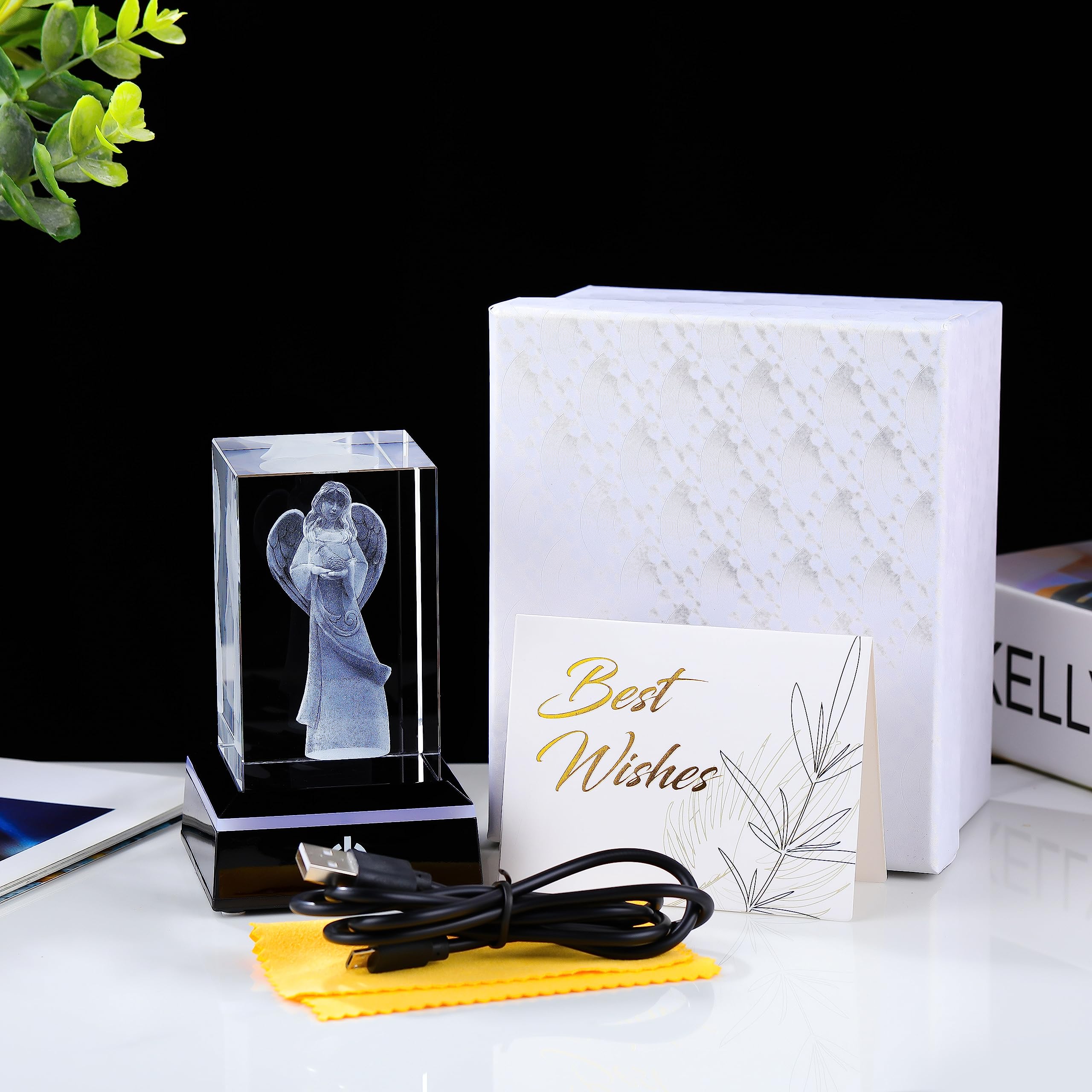 Qianwei 3D Crystal Guardian Angel Figurines Gifts for Women - Angel Red Cardinal Gifts Statue Stuff Paperweight Sympathy Christian Gifts for Best Friend Keepsake Paperweight