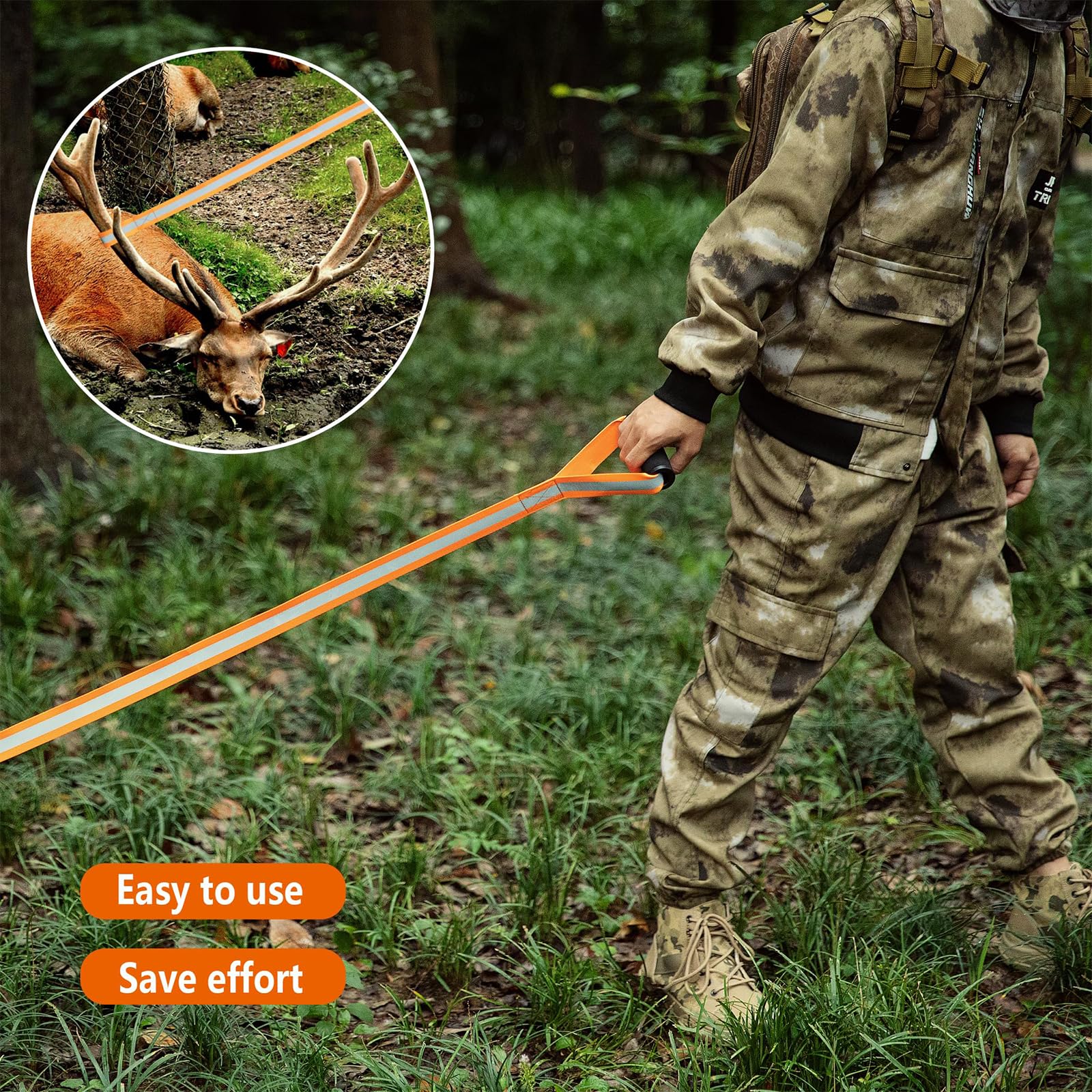 Corda da Traino per Cervi Accessori Caccia Cervo Fune da Trascinamento per Cacciatori Corda in Nylon per Cervi Corda per Trascinare Cervi Pesanti Riflettente Deer Drage per Cacciatori