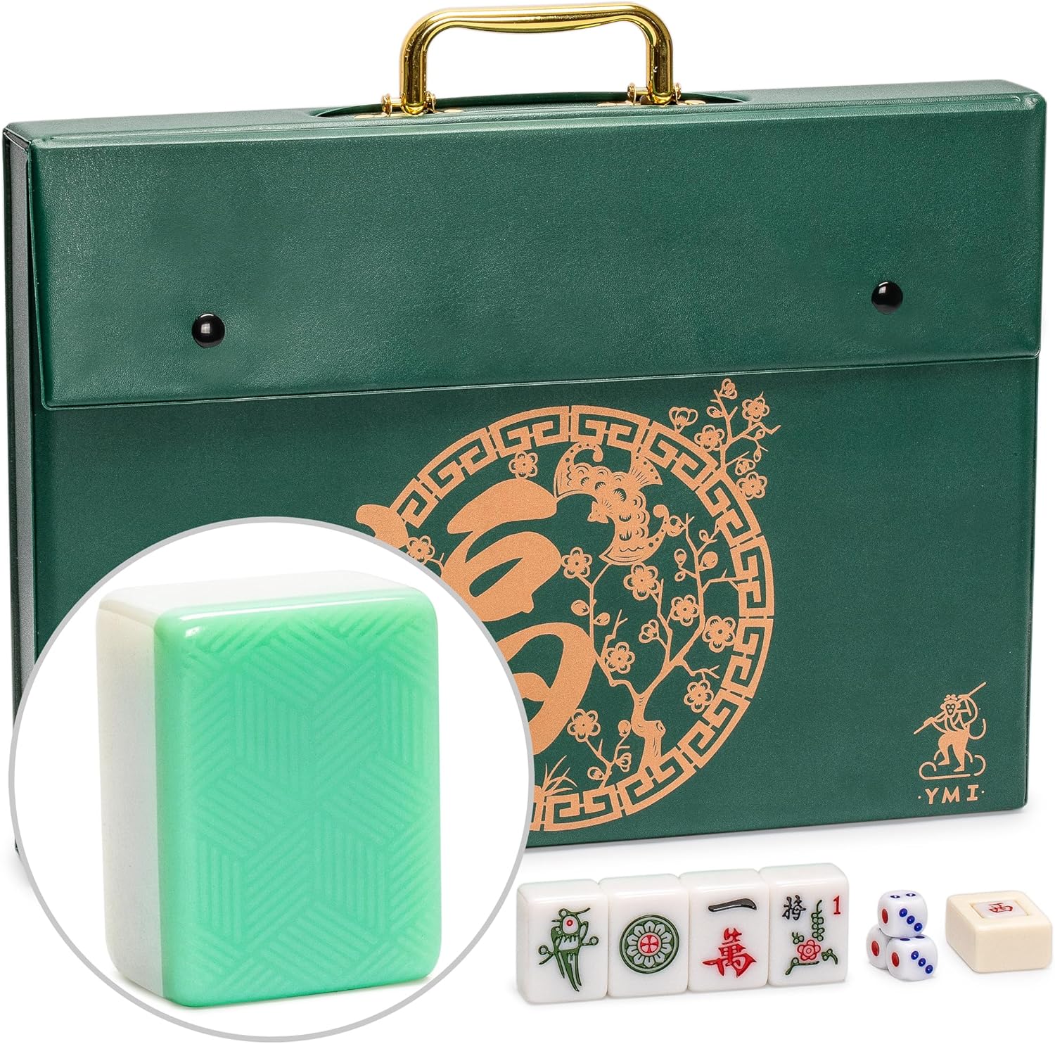 Yellow Mountain Imports "Emerald Weave Chinese Mahjong Set, with 146 Large 1.6-Inch Tiles, Green Vinyl Case, Wind Indicator and Dice - for Chinese Style Gameplay Only ??????????