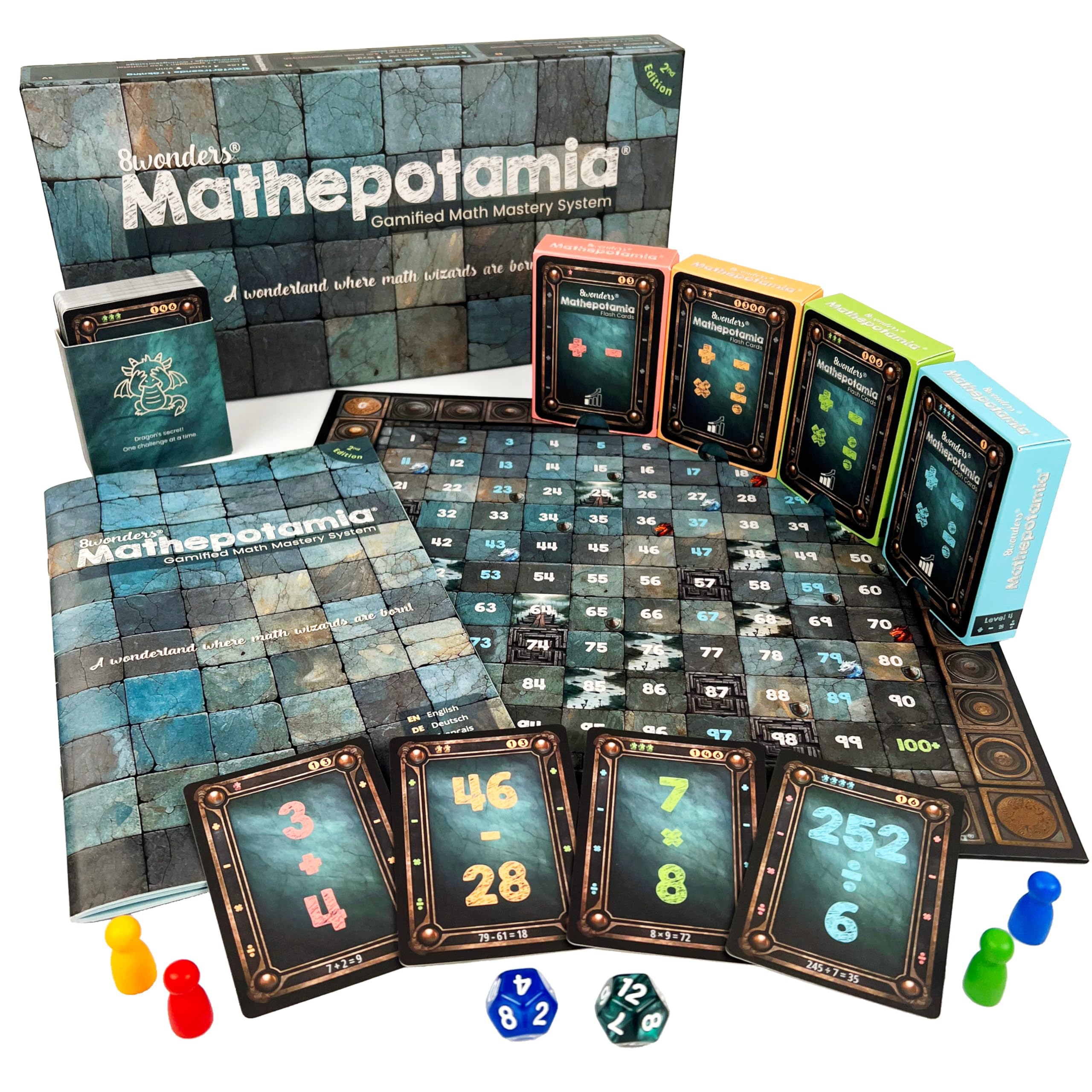 Mathepotamia gra matematyczna: obliczenia i tabliczka mnożenia z 4 poziomami i 7 trybami dla dzieci 5-9 lat | ćwiczenie matematyki i obliczeń w pamięci | gra planszowa szkoła podstawowa prezent