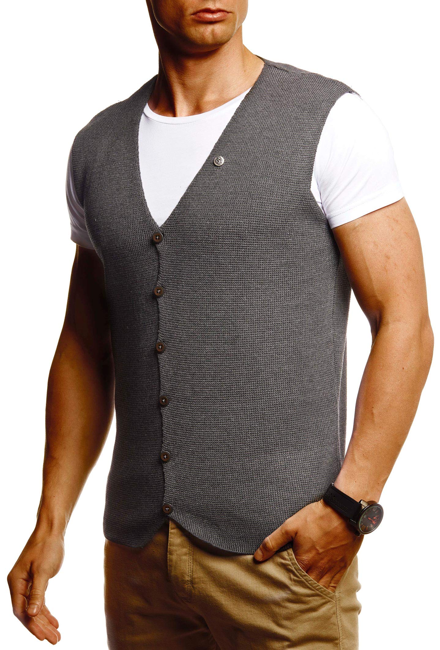 Leif Nelson Herren Weste für Freizeit Business Party Hochzeit unter Sakko aus Feinstrick Anzugsweste Männer Herrenwesten Strickweste T-Shirt Kurzarmshirt LN1855