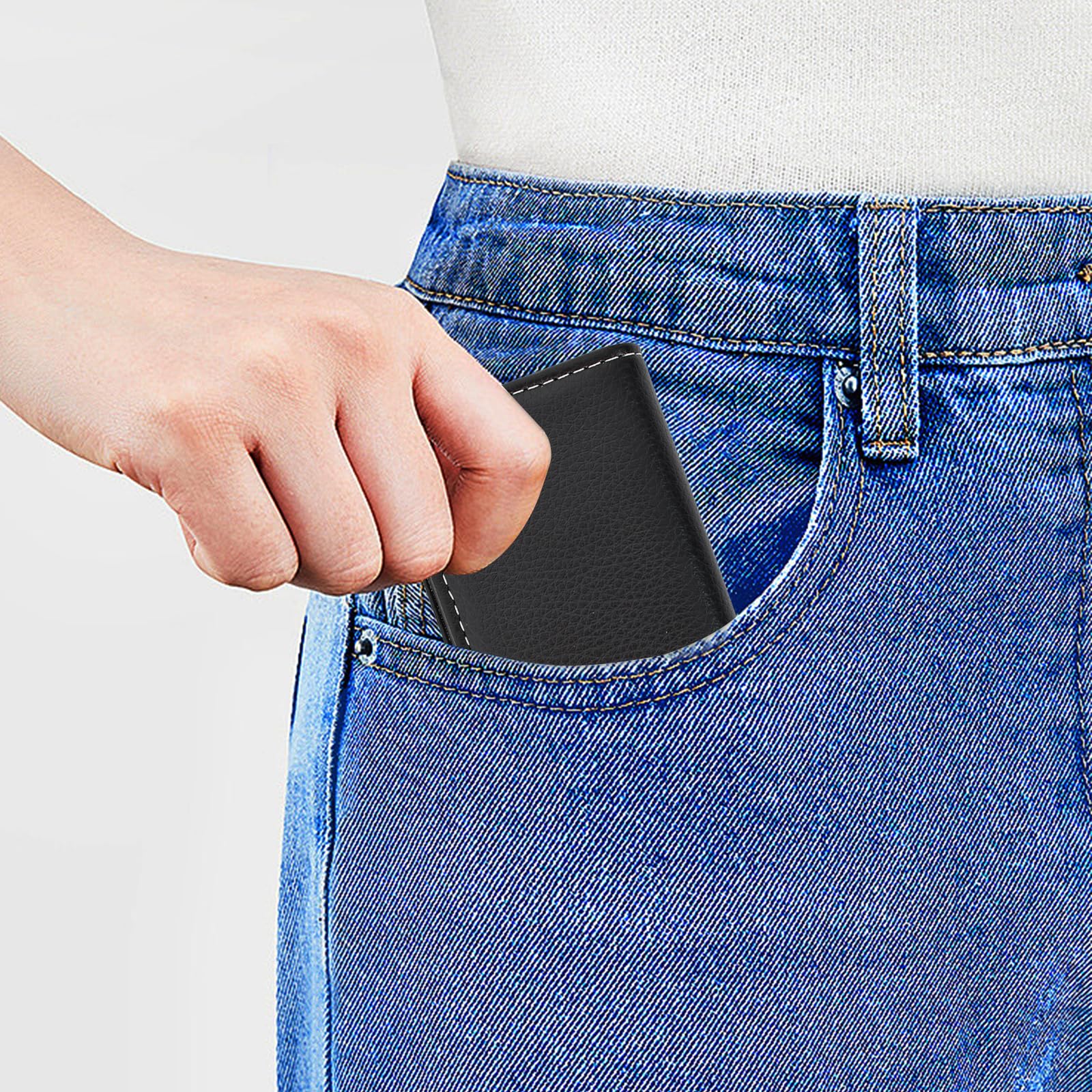 Etui na wizytówki, portfel na karty kredytowe ze skóry PU, do przechowywania 20 wizytówek, etui na wizytówki z zapięciem magnetycznym, minimalistyczny portfel na karty, dla mężczyzn i kobiet, czarny