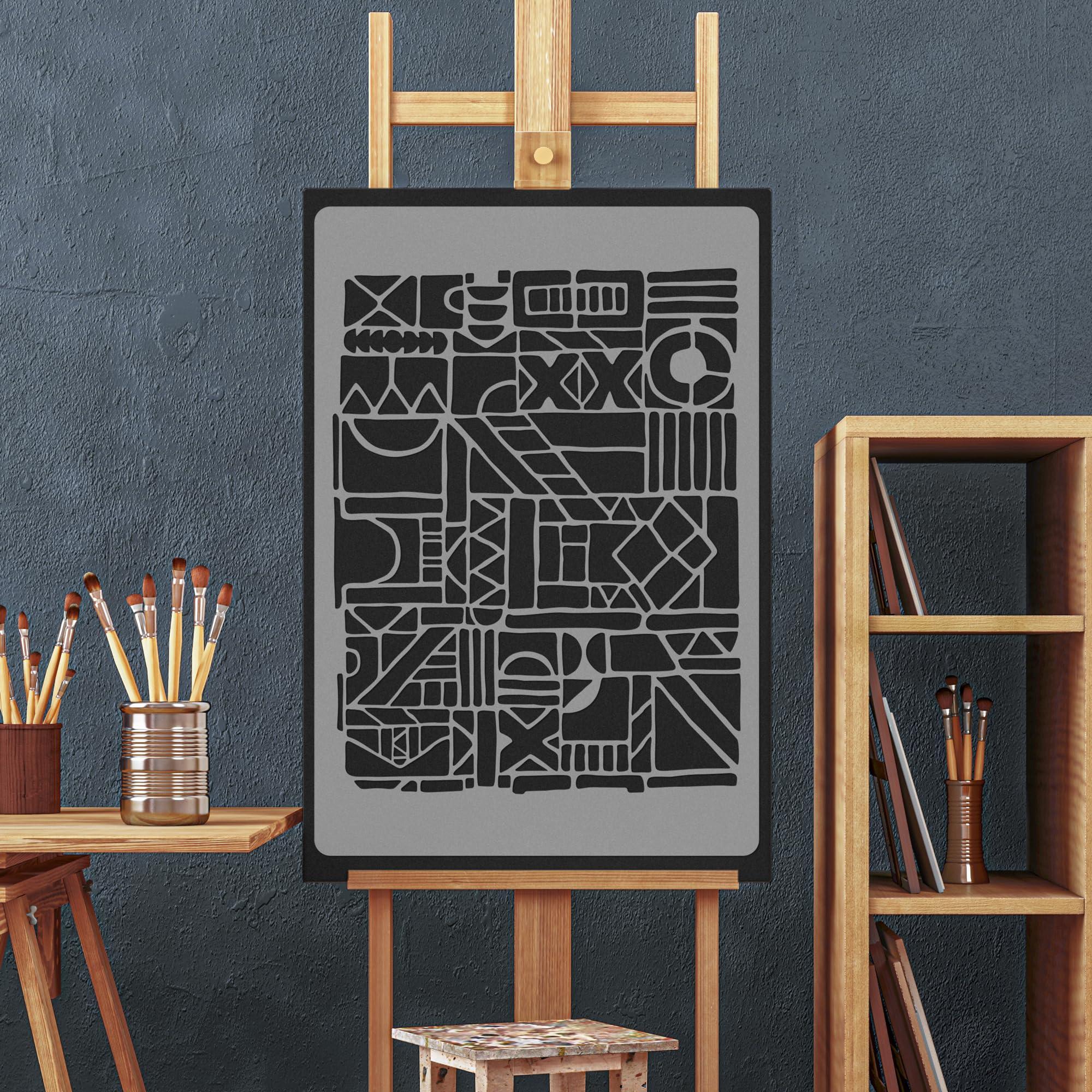 NAKLEO Wandschablone Groß Muster, Malschablone 59x95cm Aztekisches Mosaik Wiederverwendbare Kunststoff, Geometrische Tapete Wandgestaltung, DIY Craft, Holz Möbel Boden Stoff