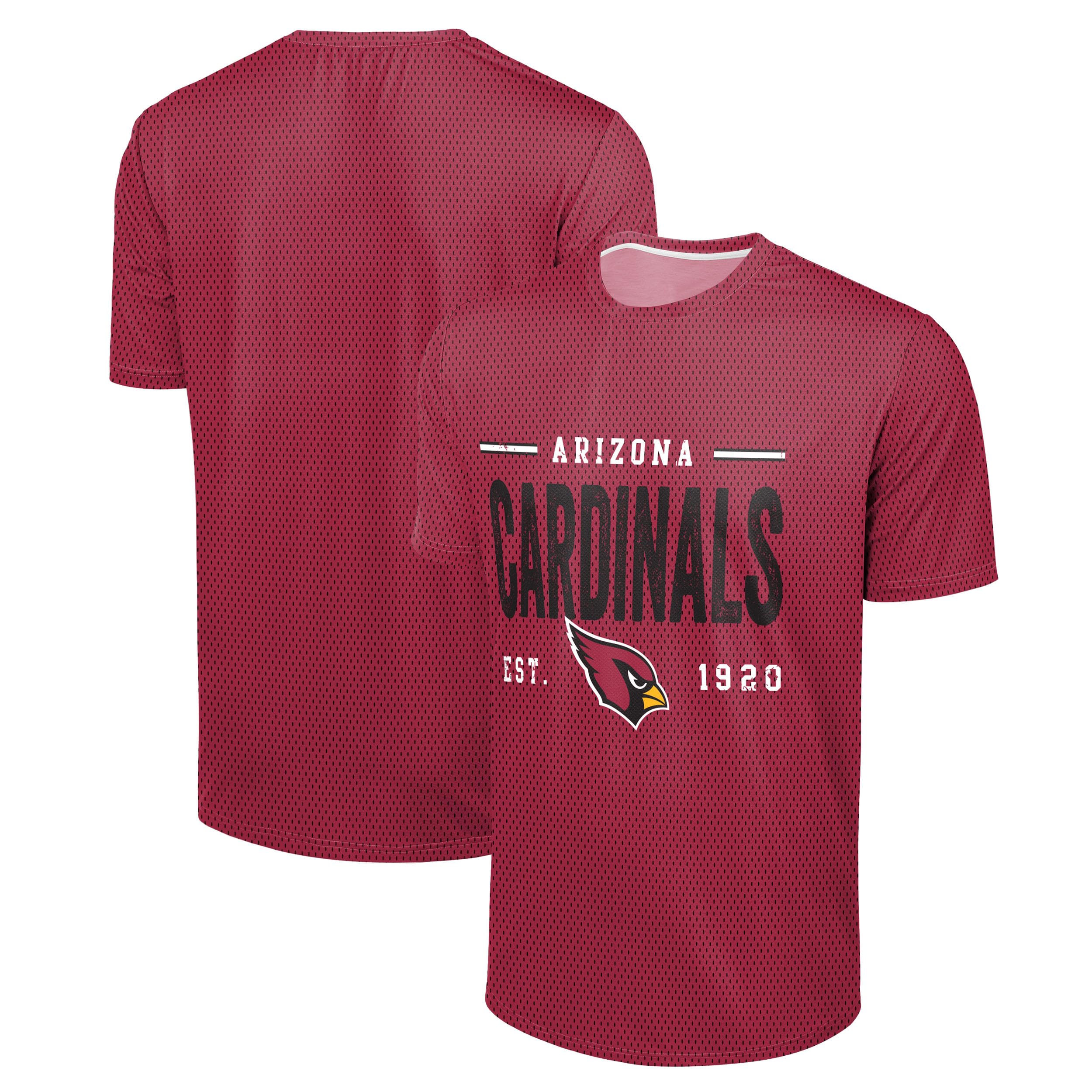 FOCO NFL Men's Officially Licensed Football Team Logo Wordmark Distressed Performance Team Color Crewneck T-Shirt, Arizona Cardinals - Red, S