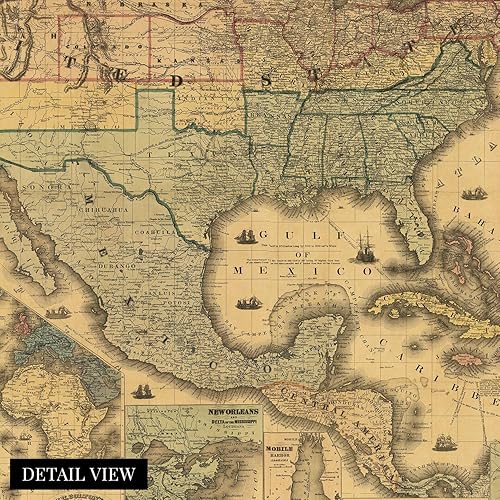 Miniatura 2 de HISTORIX Vintage 1862 Mapa ferroviario y militar de los Estados Unidos, mapa vintage de 18 x 24 pulgadas, mapa vintage de las Indias Occidentales de