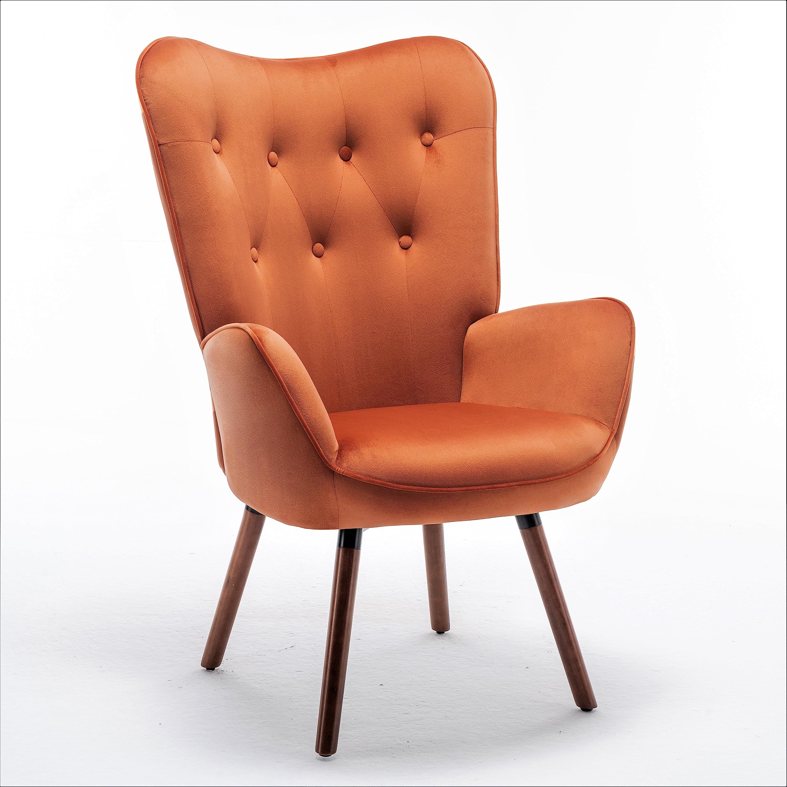Photo 1 of **SEE NOTES** Chic Accent Arm Chairs for Living Room, Bedroom, or Home Office, Button-Tufted Midcentury Armchair with Wingback Design and Splayed Legs, Red Orange