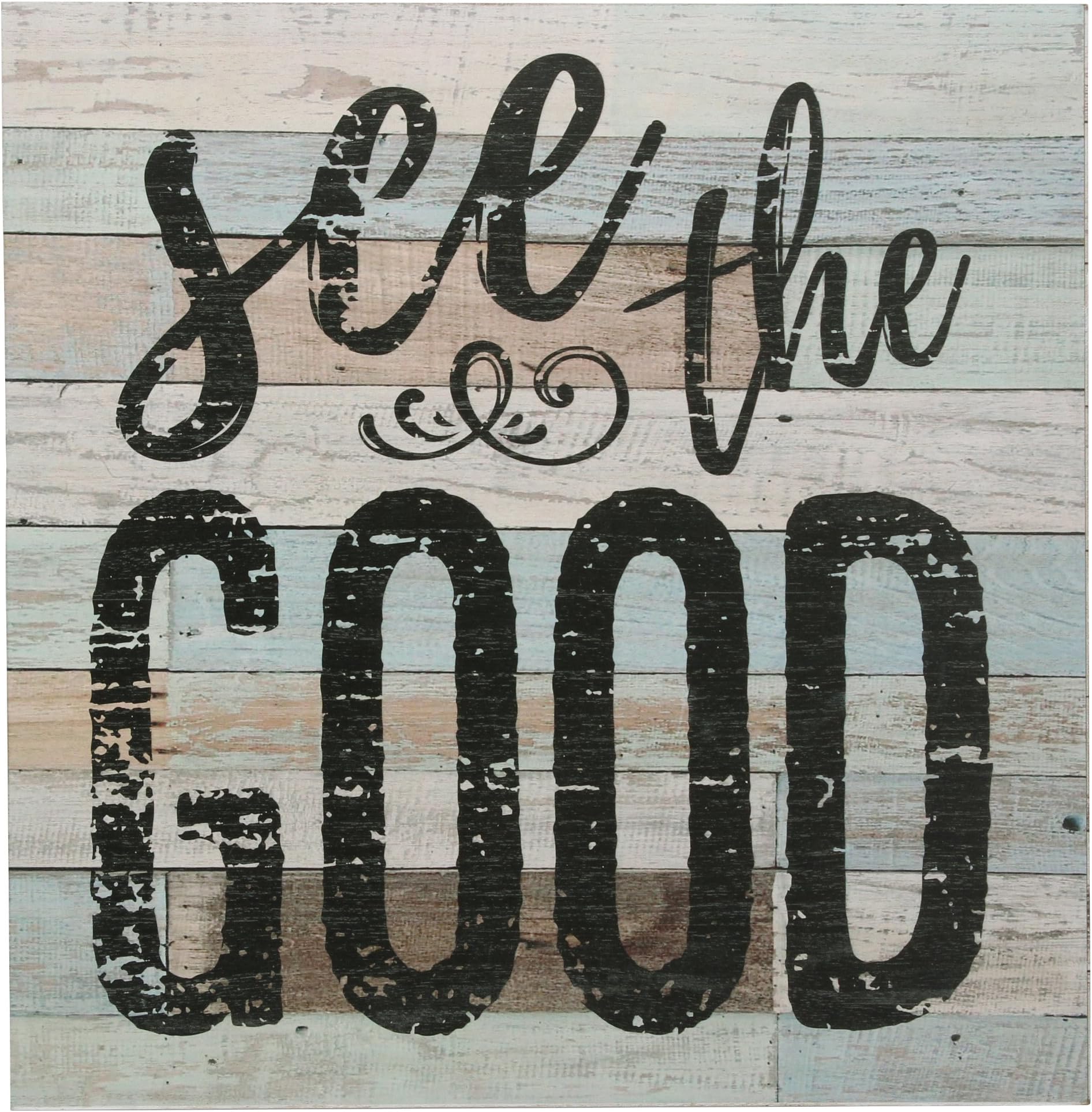 Stonebriar Rustic 15 Inch Worn Blue and White Wood Wall Art with Inspirational "See the Good" Quote, Decorative Wall Decor for the Living Room, Kitchen, Kids Room, Office, and Bedroom