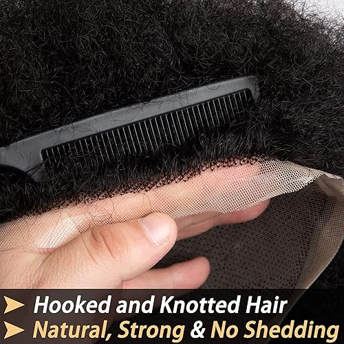 Miniatura 3 de DAIXI - Base de encaje de 8 x 10 pulgadas, rizo afro de 0.157in, para hombres, 100% cabello humano afro, unidad base de cabello natural, cabello