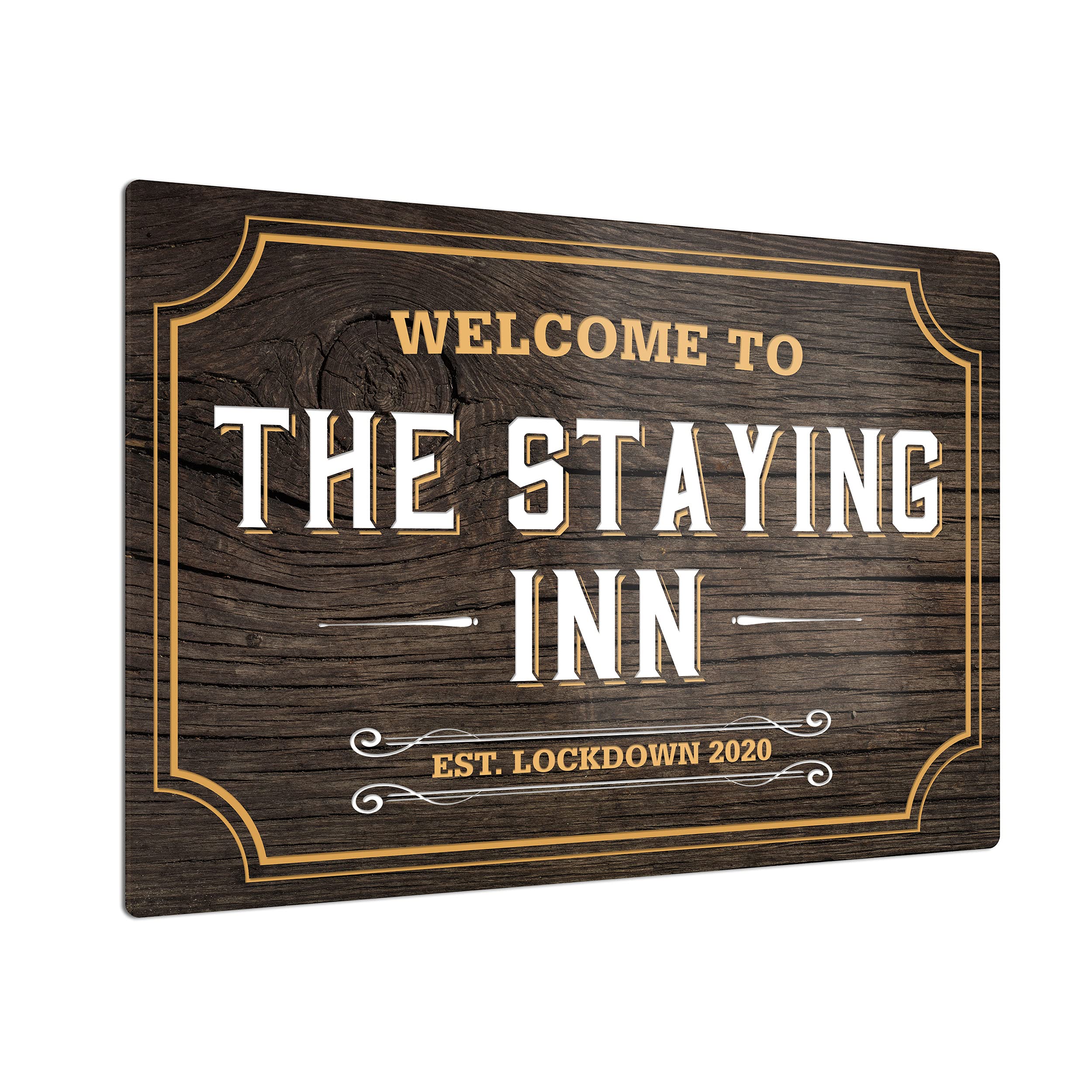 iCaseDesigner Personalised Welcome Bar Sign with Aged Wood Background. Gloss Metal Wall Art. Pub Man-Cave Gift